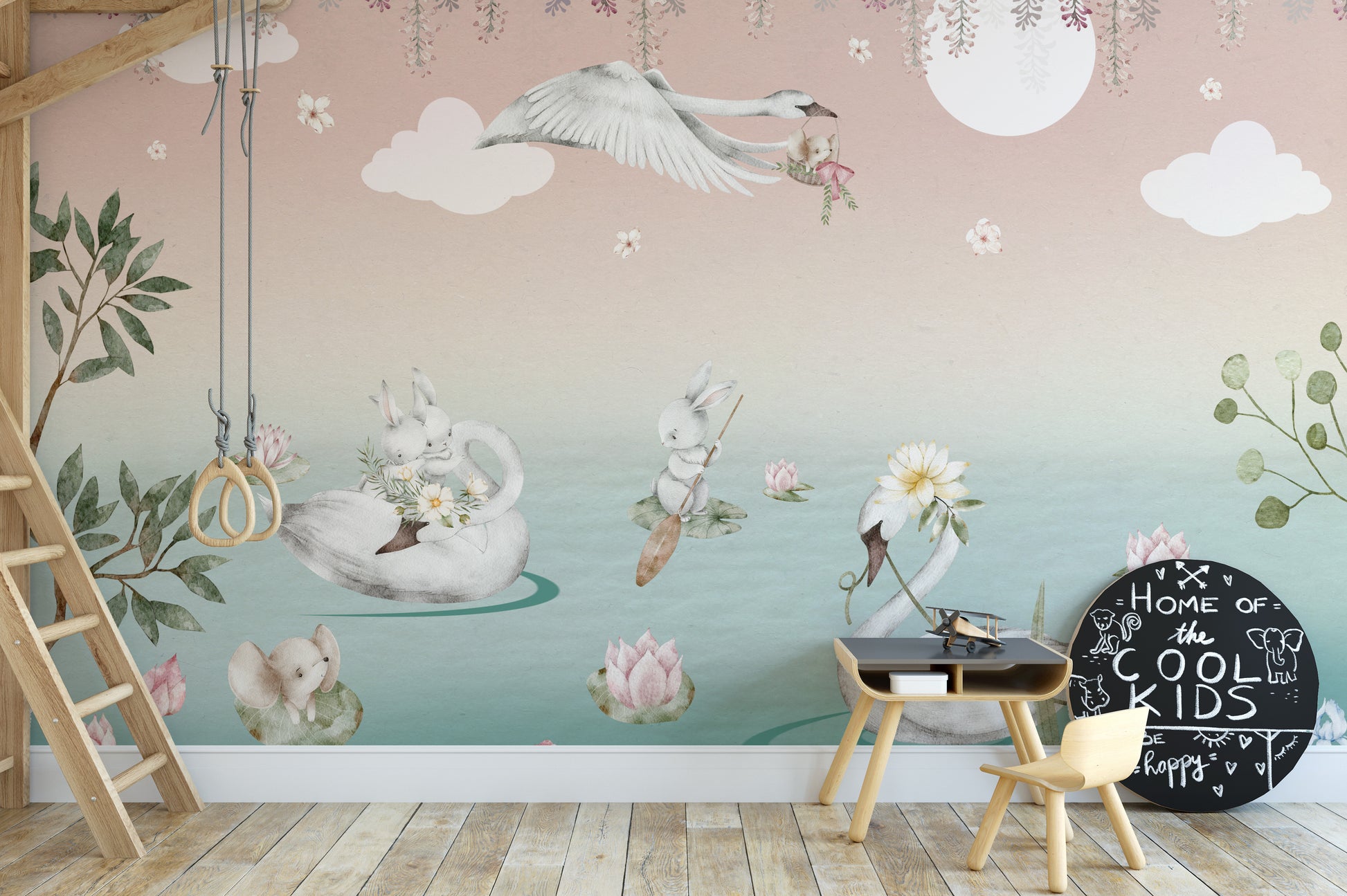 Swan Lake Fantasy Wall Mural for a tranquil, magical vibe