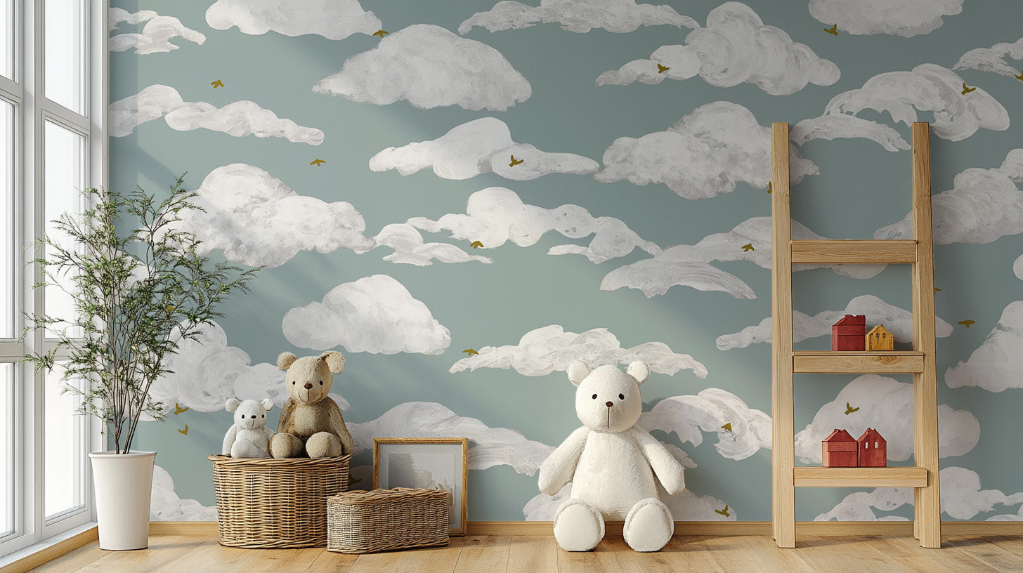 Dreamy Turquoise Skies Wallpaper Mural with pastel blue hues