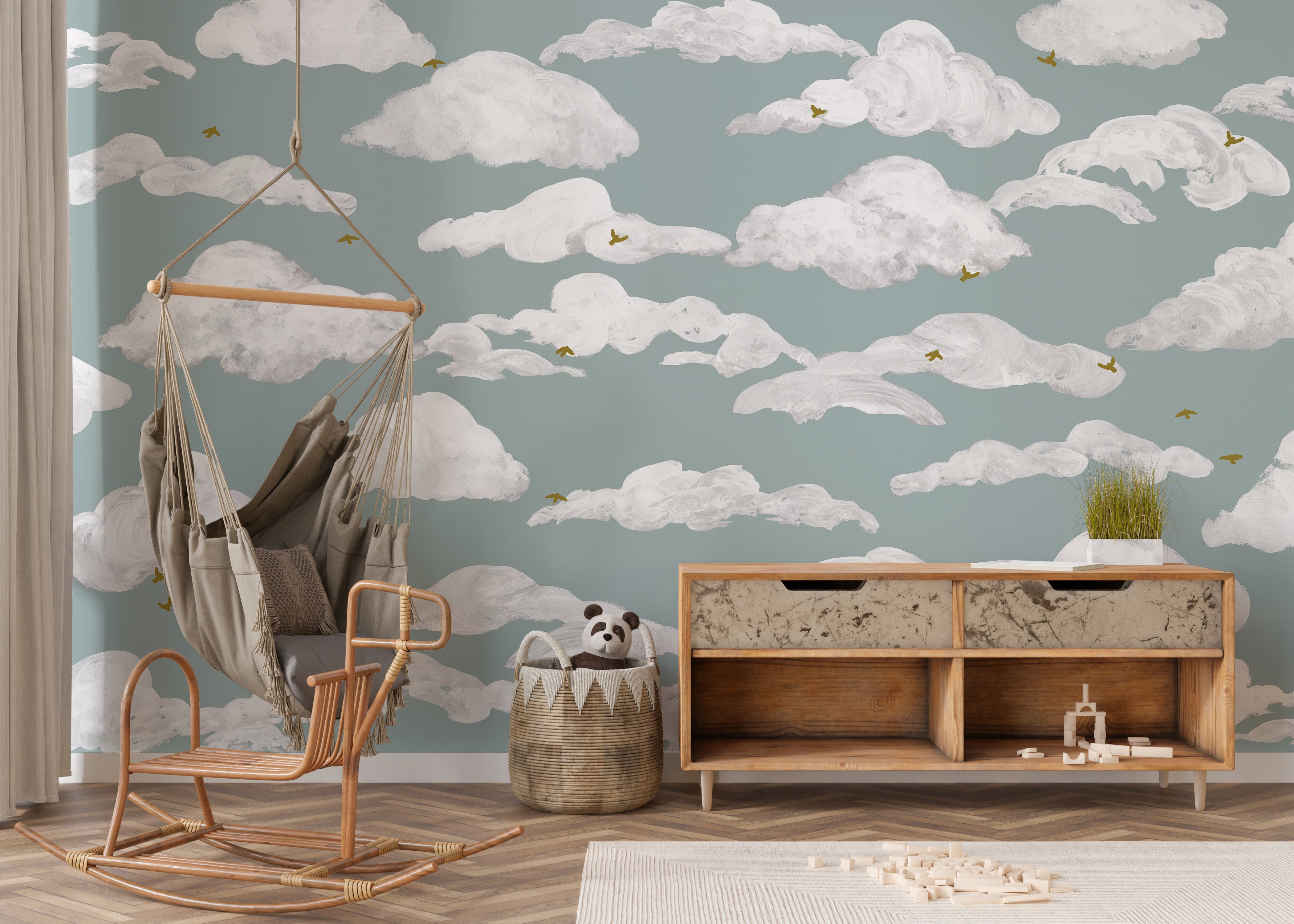 Dreamy Turquoise Skies Wallpaper Mural with soft blue tones