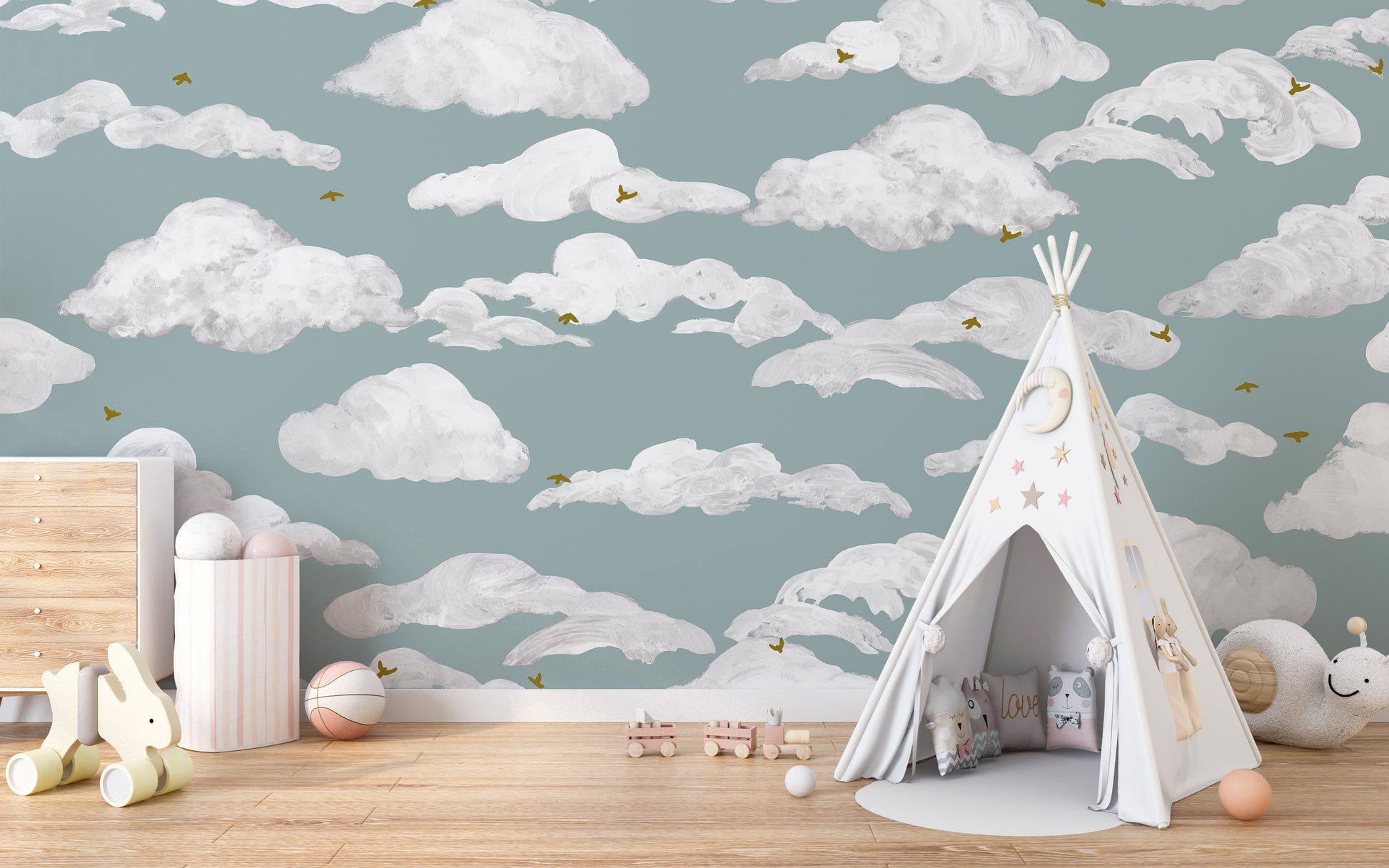 Dreamy Turquoise Skies Wallpaper Mural with tranquil skies