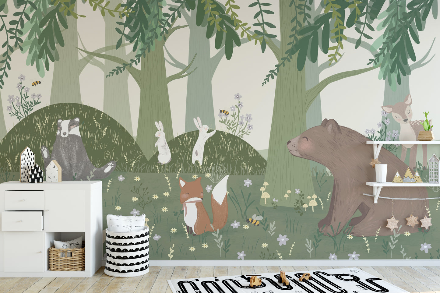 Starry night bear family mural for walls
