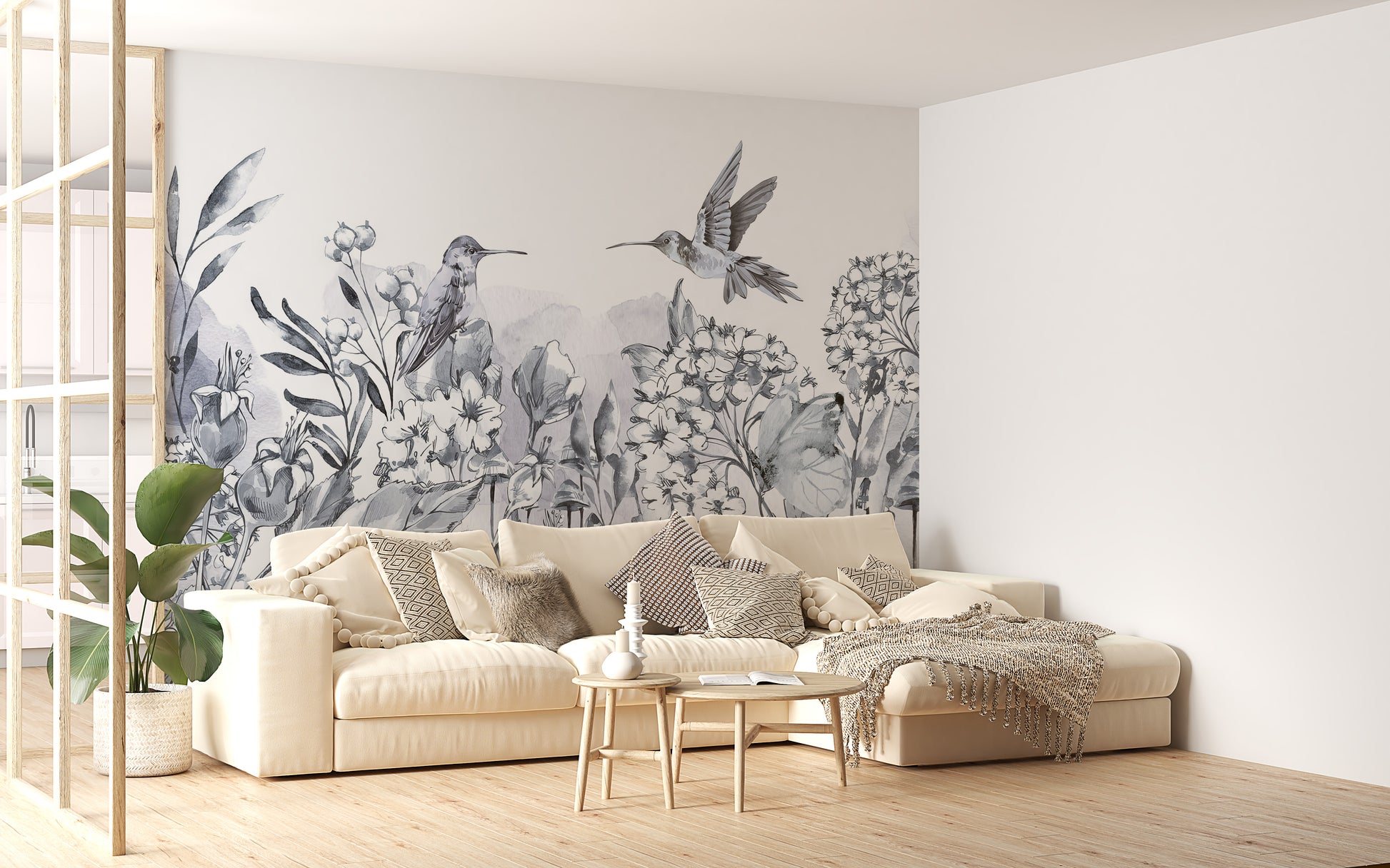 Hummingbirds Paradise Wallpaper Mural with lush greenery