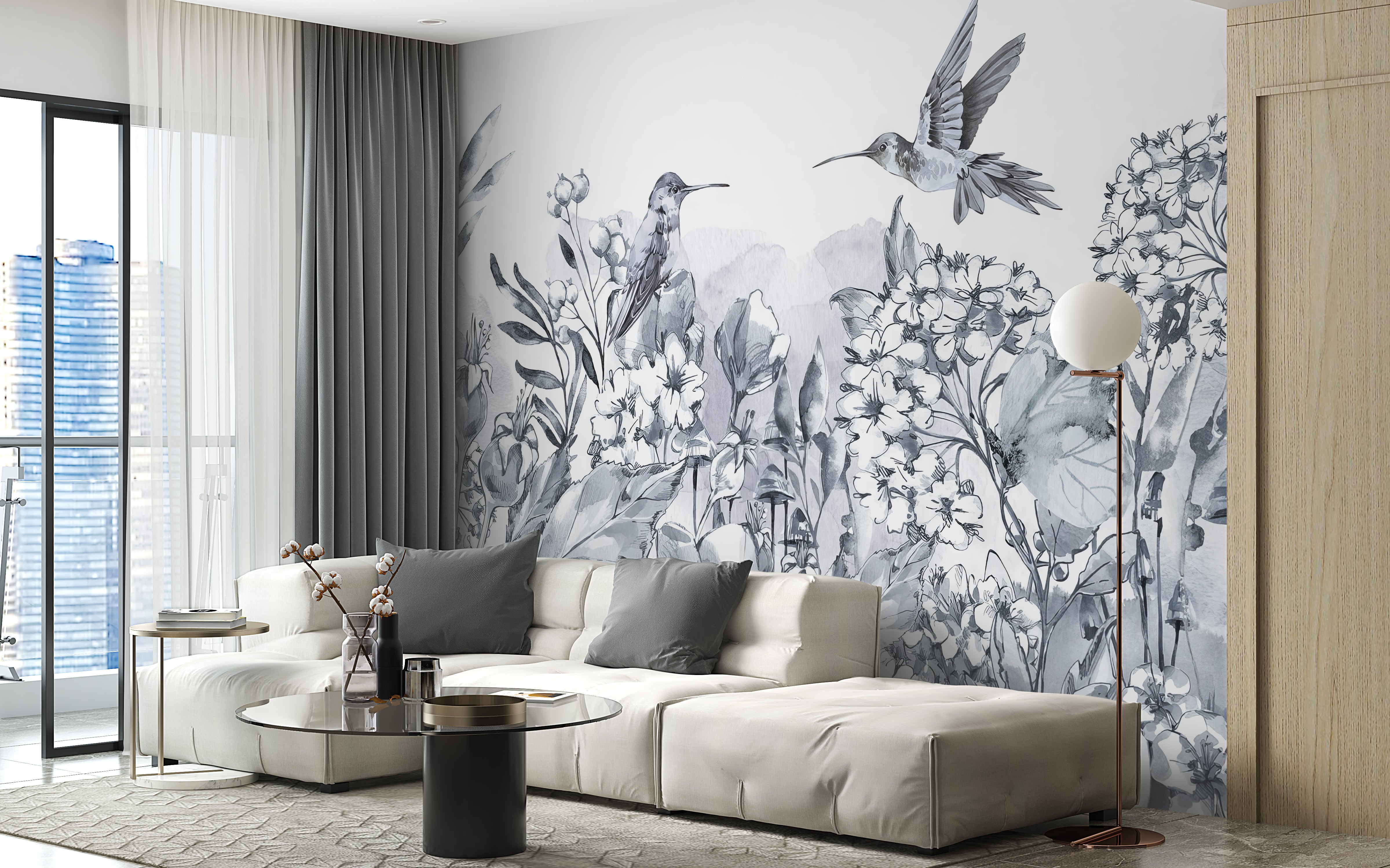 Hummingbirds Paradise Wall Mural with bright, tropical birds