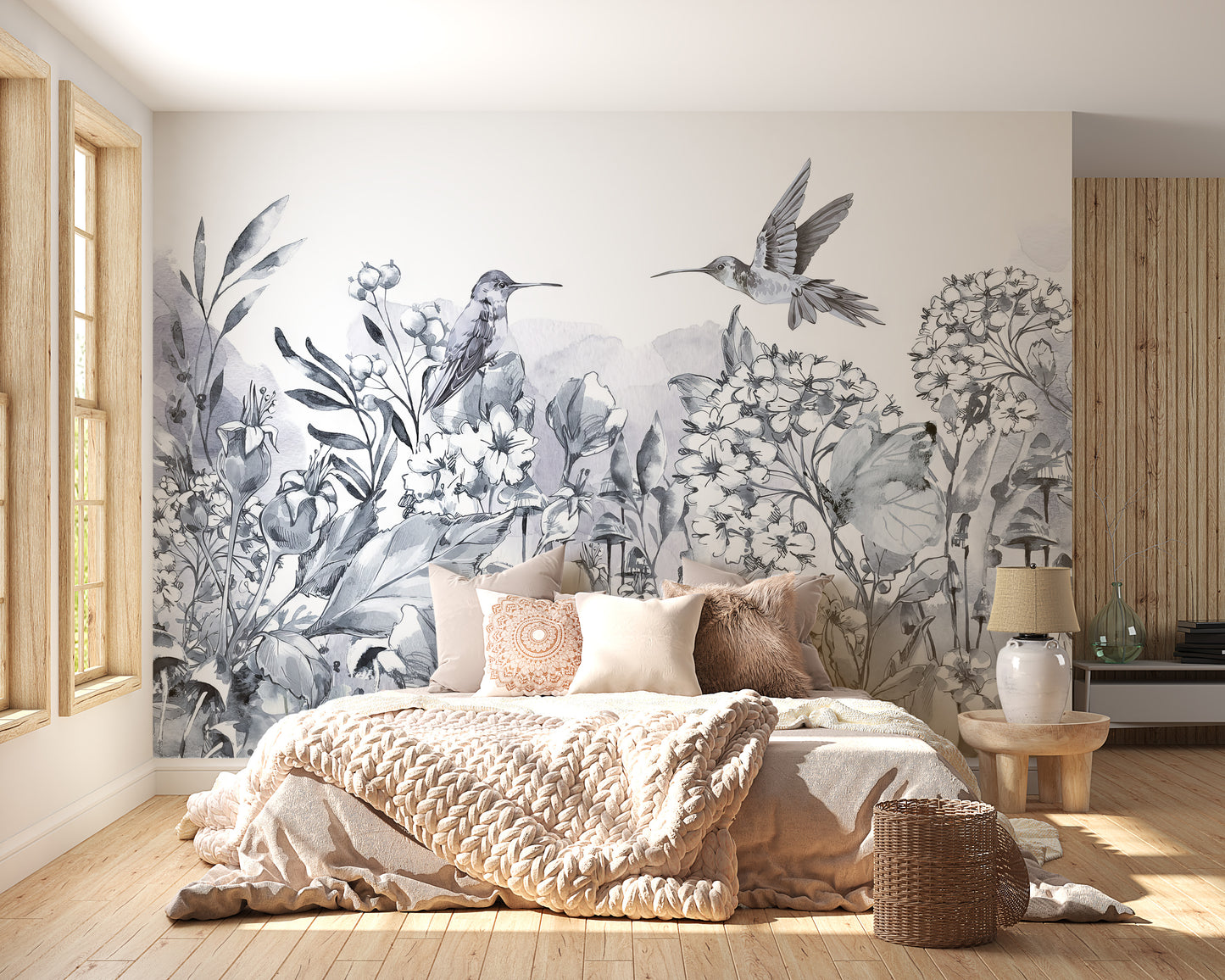 Hummingbirds Paradise Wall Mural with delicate bird details