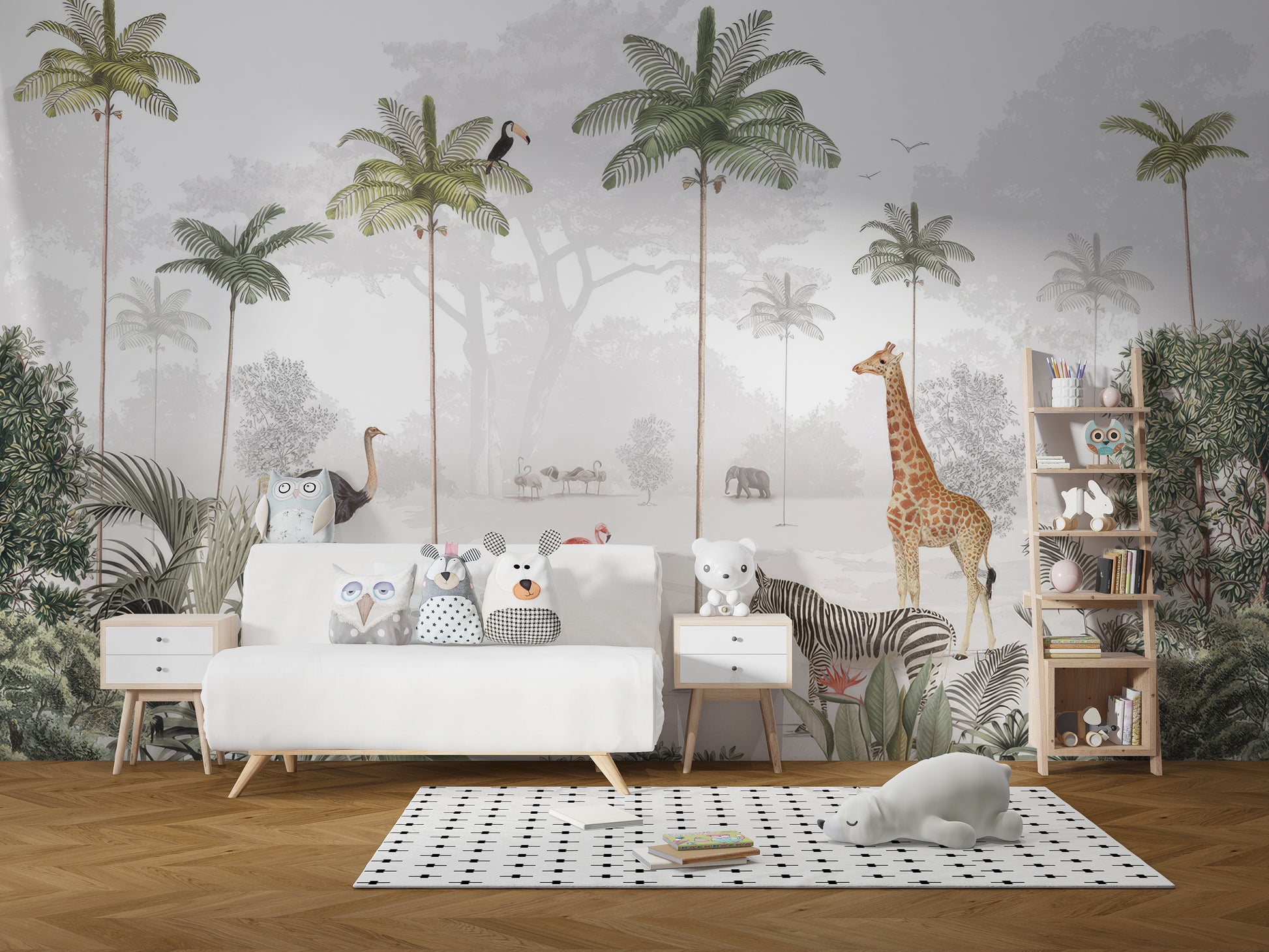 Rainforest Animals Wallpaper Mural with colorful animals