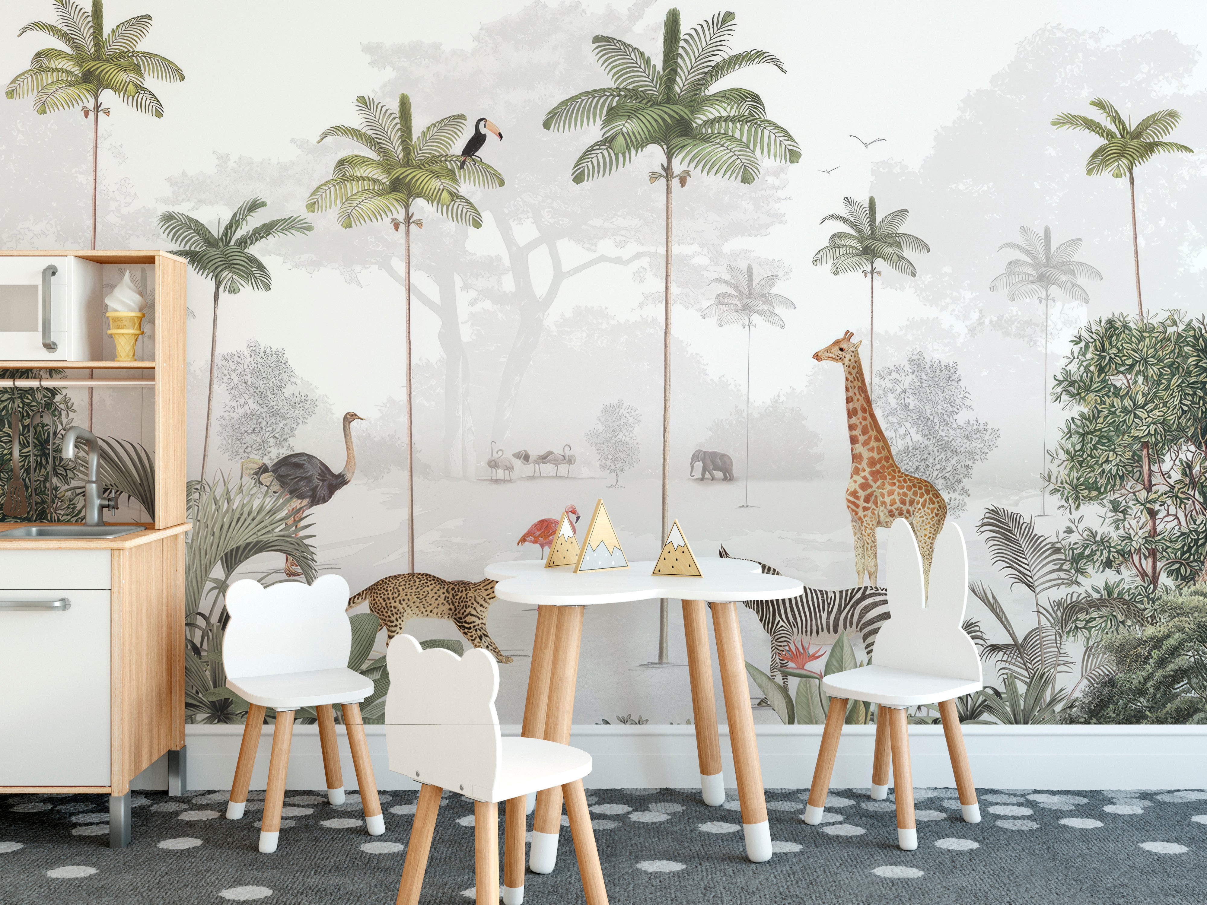 Rainforest Animals Wall Mural with vibrant wildlife designs