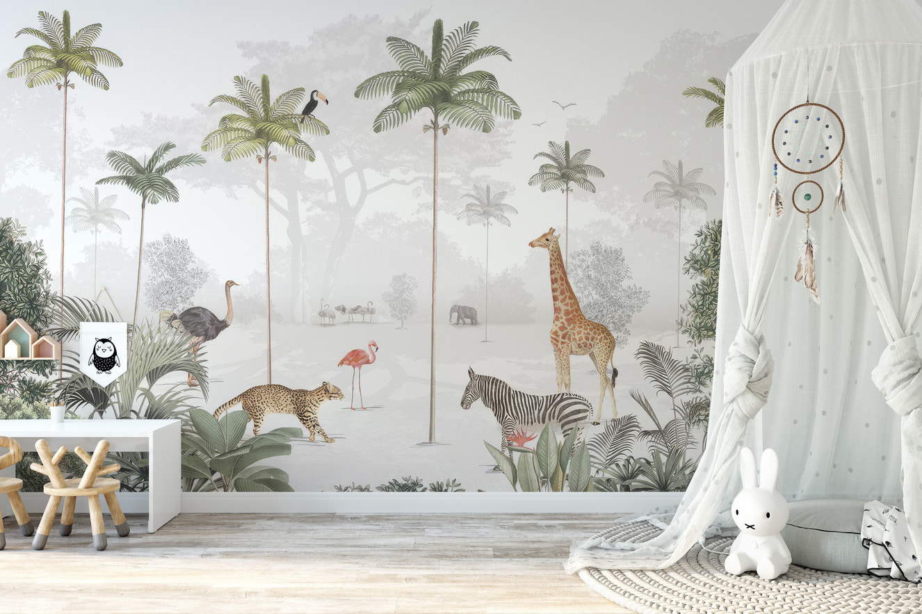 Rainforest Animals Wallpaper Mural with exotic wildlife