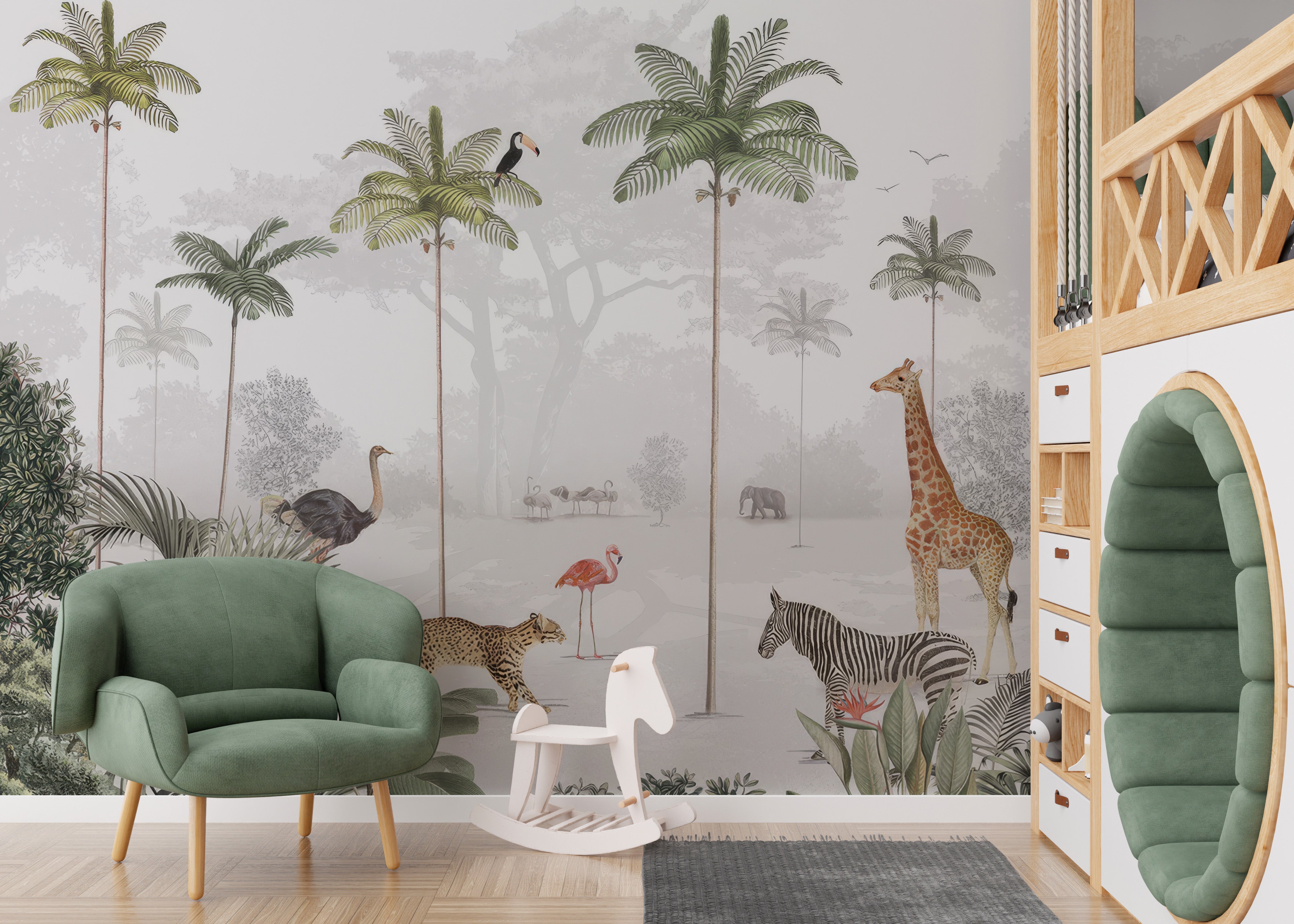 Rainforest Animals Wallpaper Mural with tropical creatures