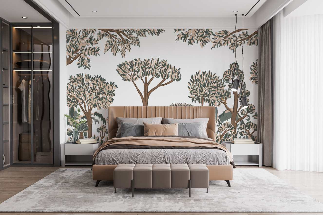 Tropical Tree Forest Wallpaper Mural with lush greenery