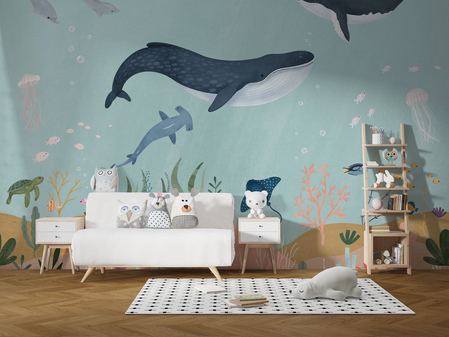 Aquatic Wonders Wall Mural with stunning sea creature designs