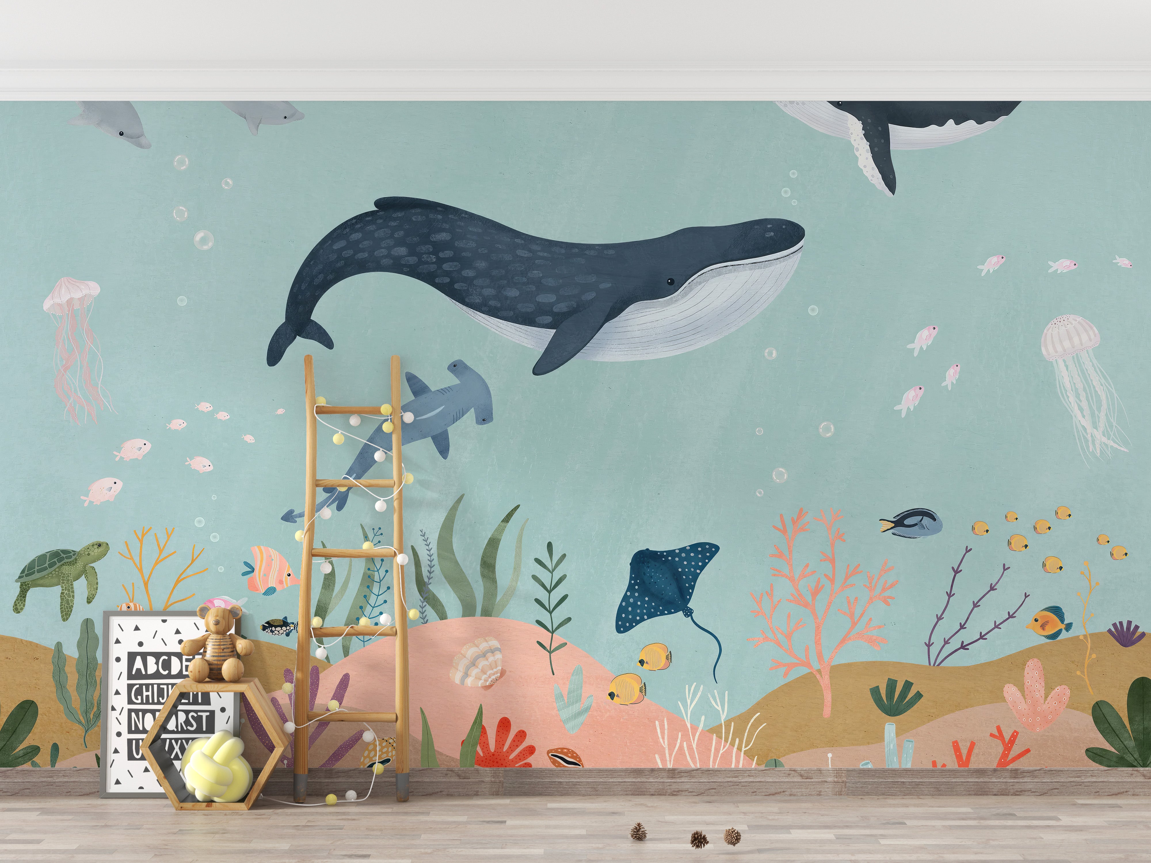 Aquatic Wonders Wall Mural with colorful underwater scenes