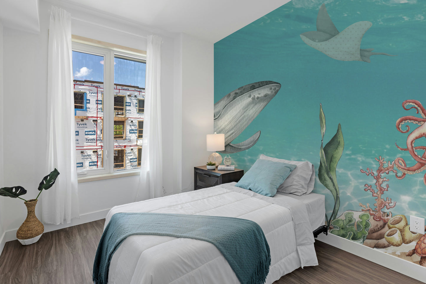 Whale and Friends Wall Mural with vibrant marine life