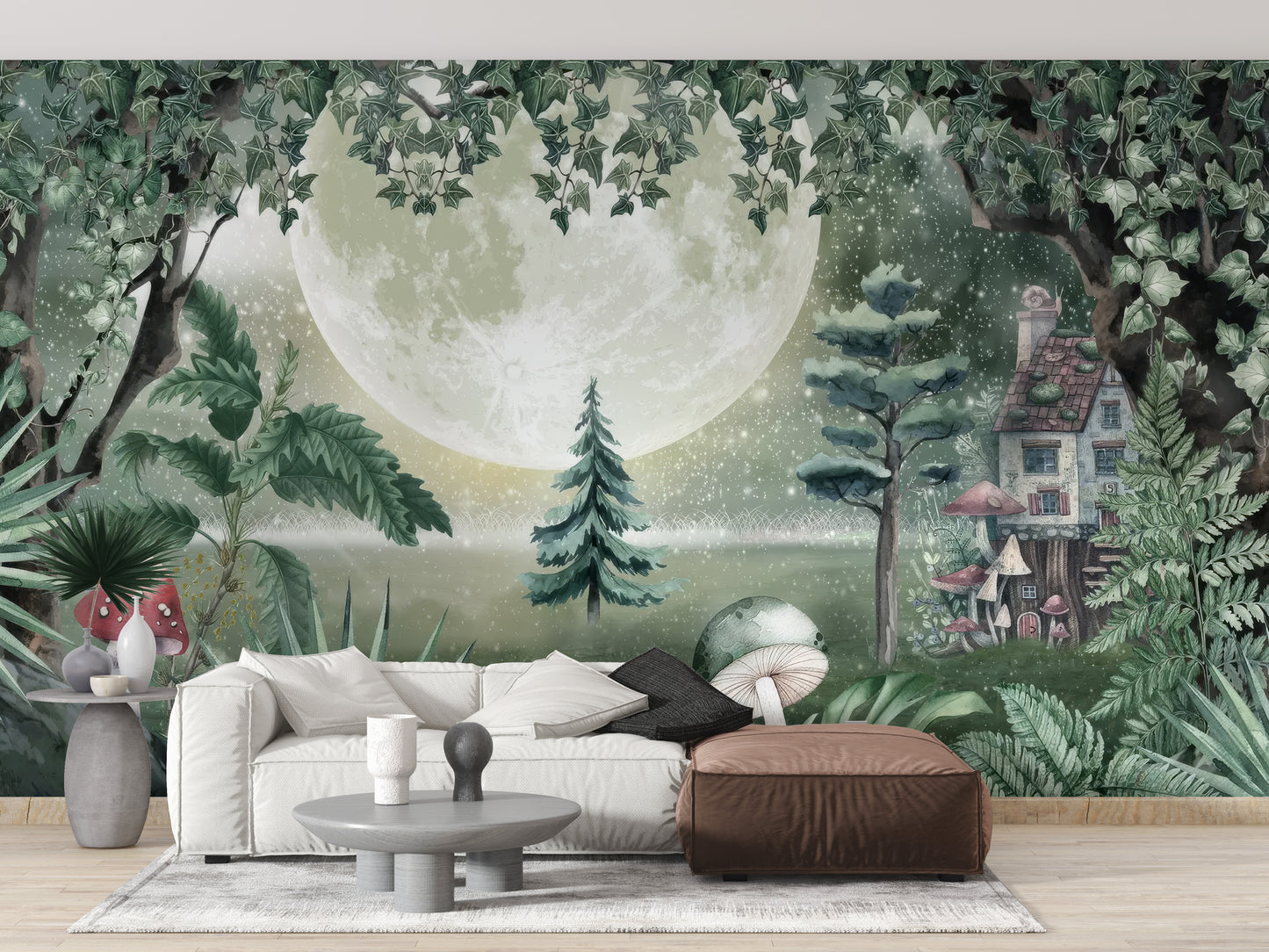 Moonlit Fantasy Wallpaper Mural with glowing moon design