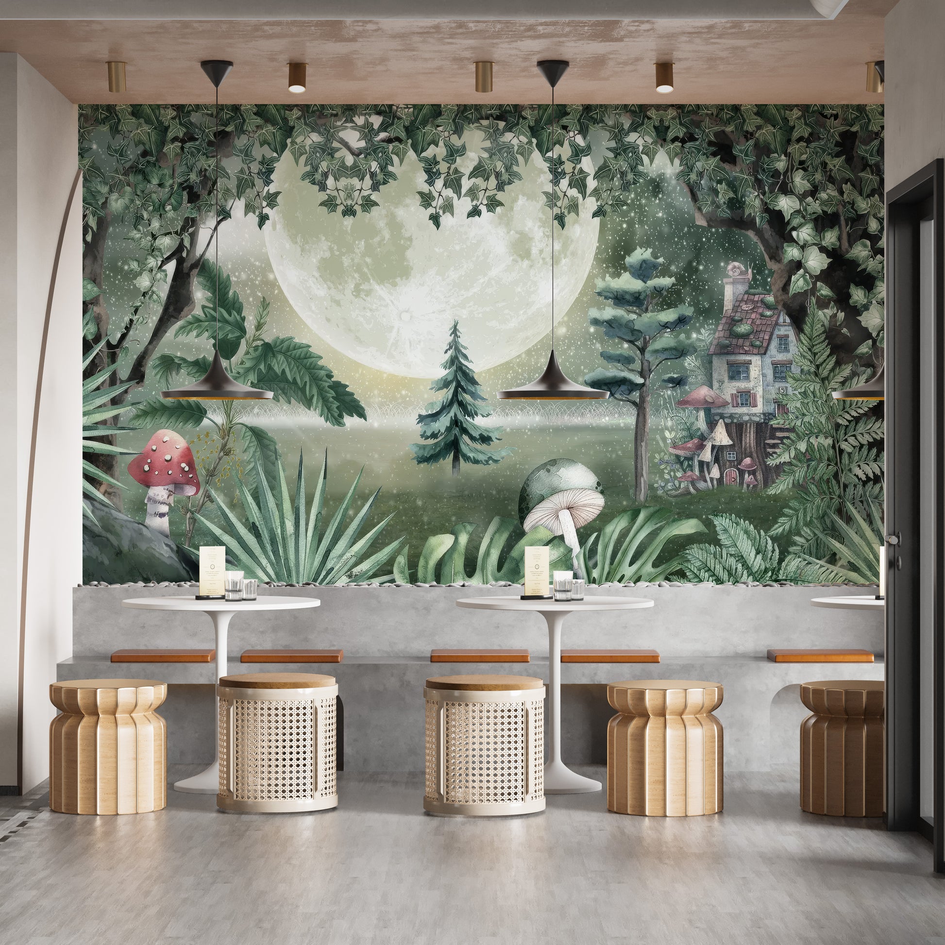 Moonlit Fantasy Wallpaper Mural featuring a glowing moon