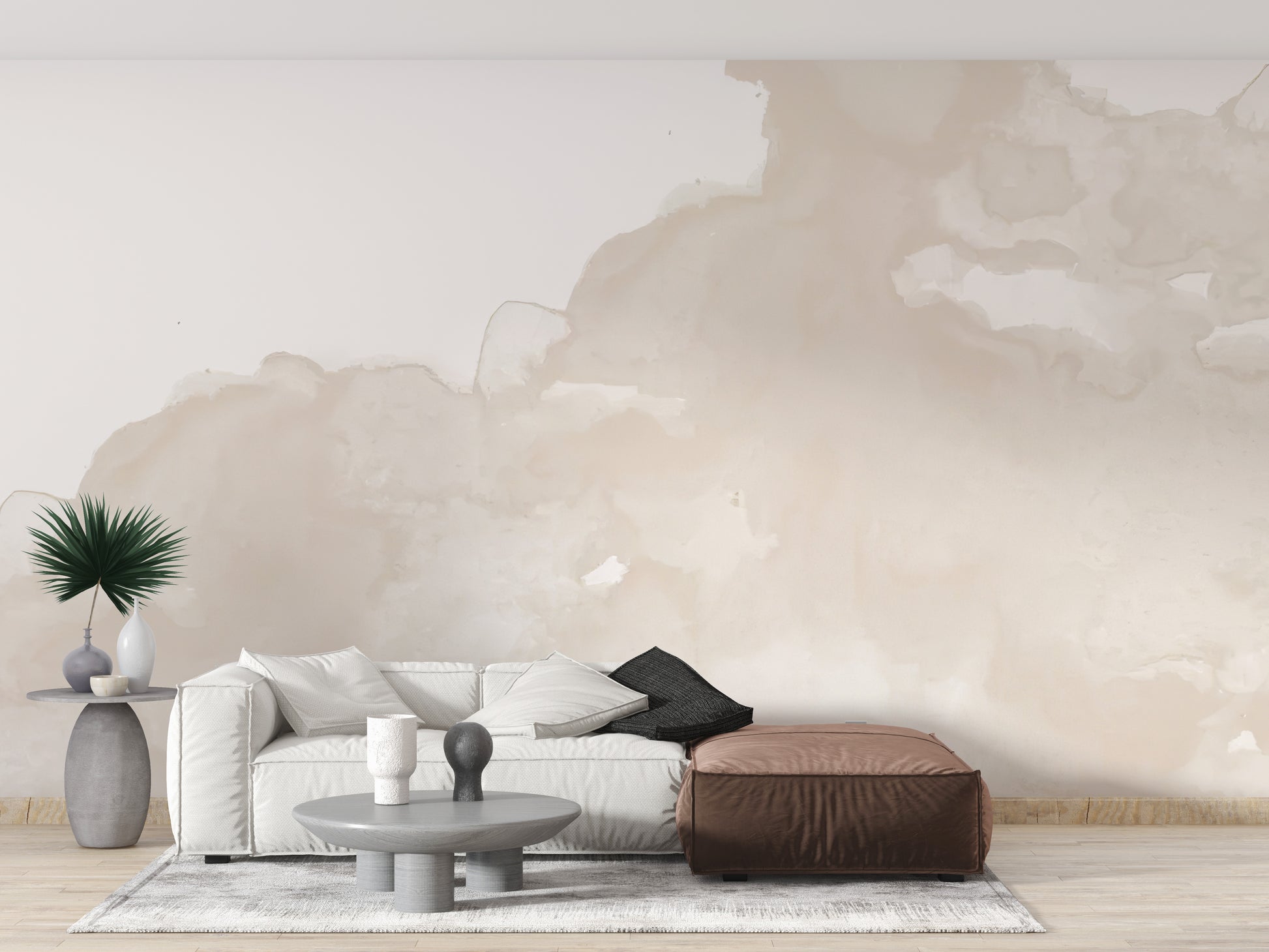 Neutral Abstract Watercolor Wall Mural with soft watercolors