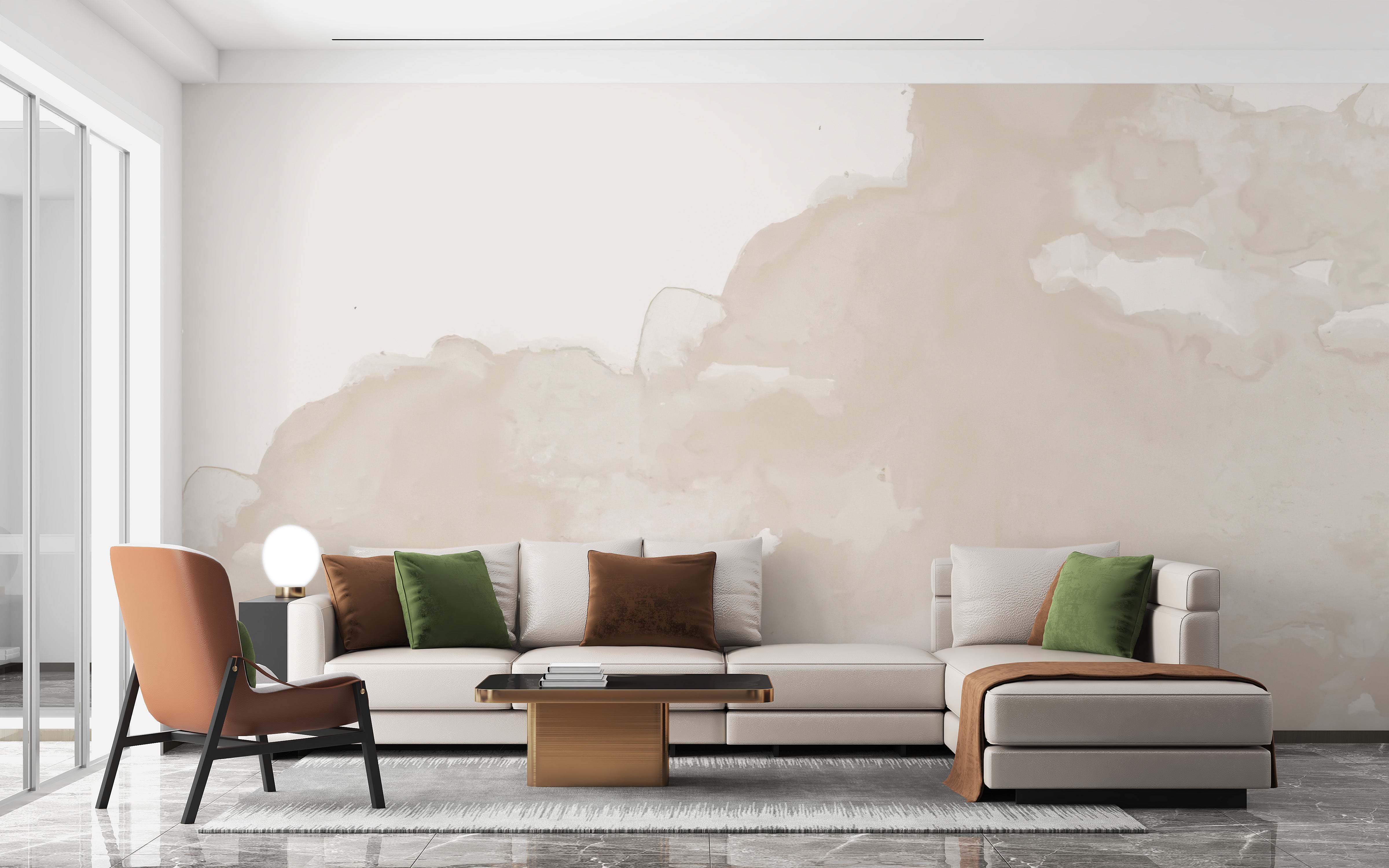 Neutral Abstract Watercolor Wall Mural with smooth blends