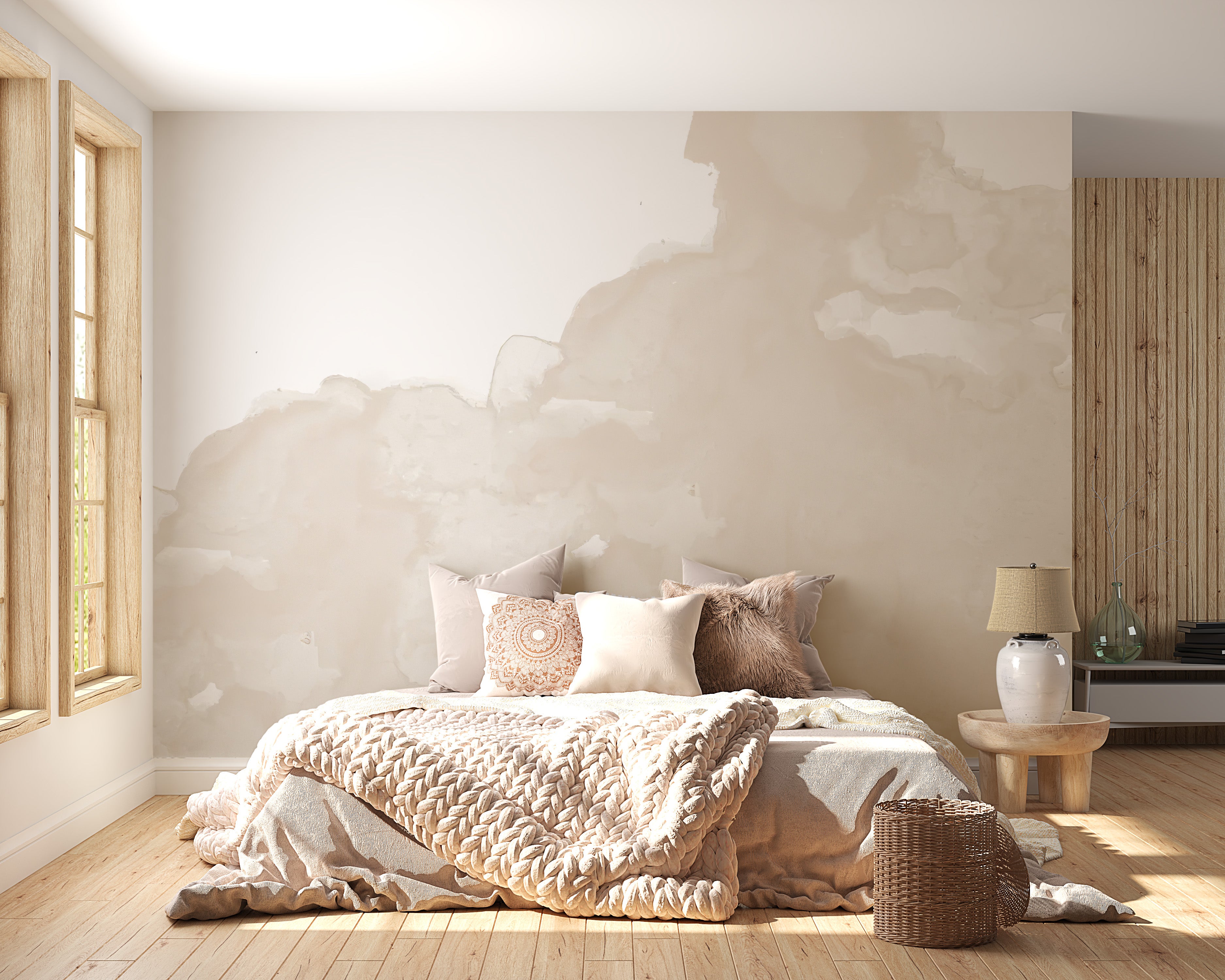 Neutral Abstract Watercolor Wall Mural with soft hues