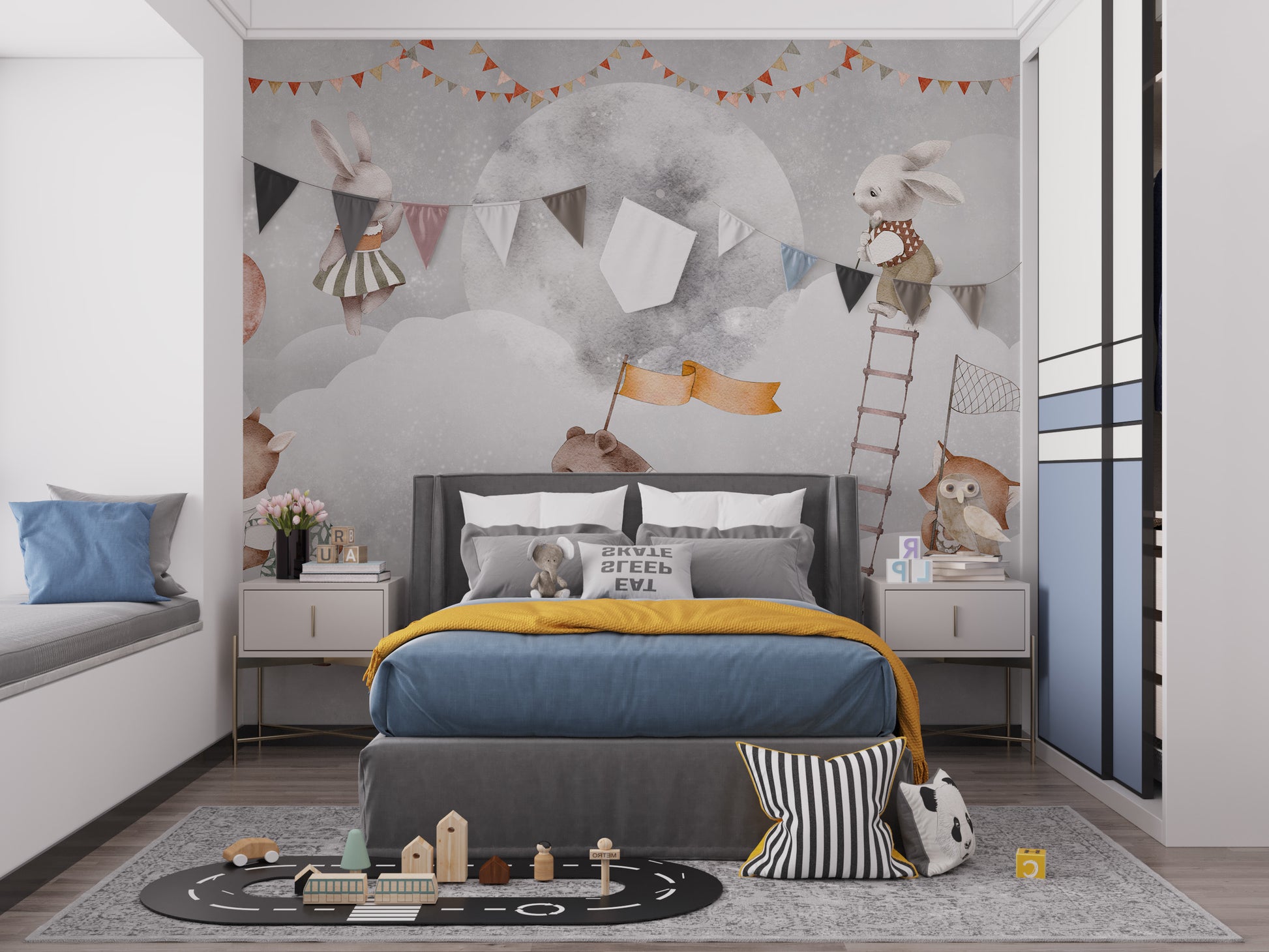 Charming moon bears wallpaper mural art
