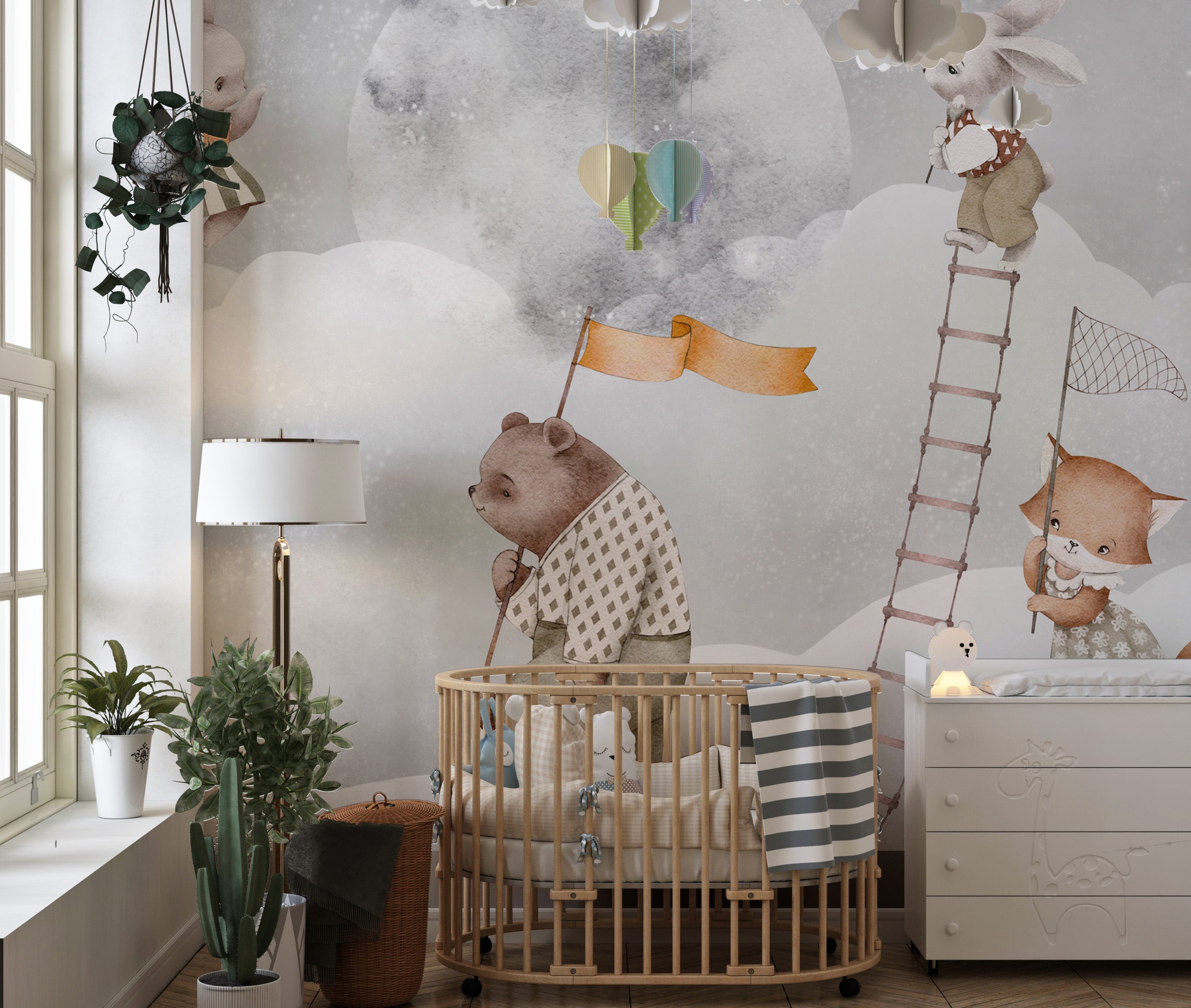 Charming moon bears wallpaper mural art
