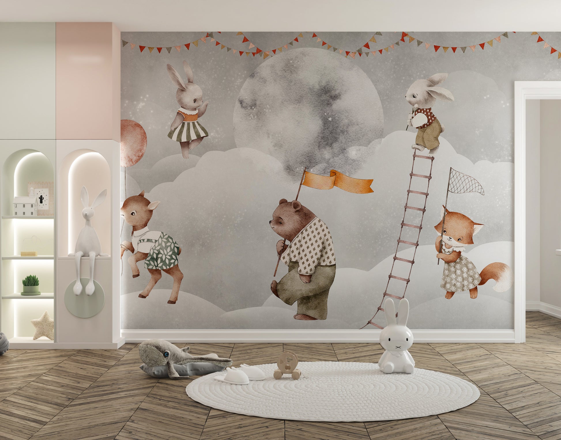 Playful moon bears wallpaper mural print
