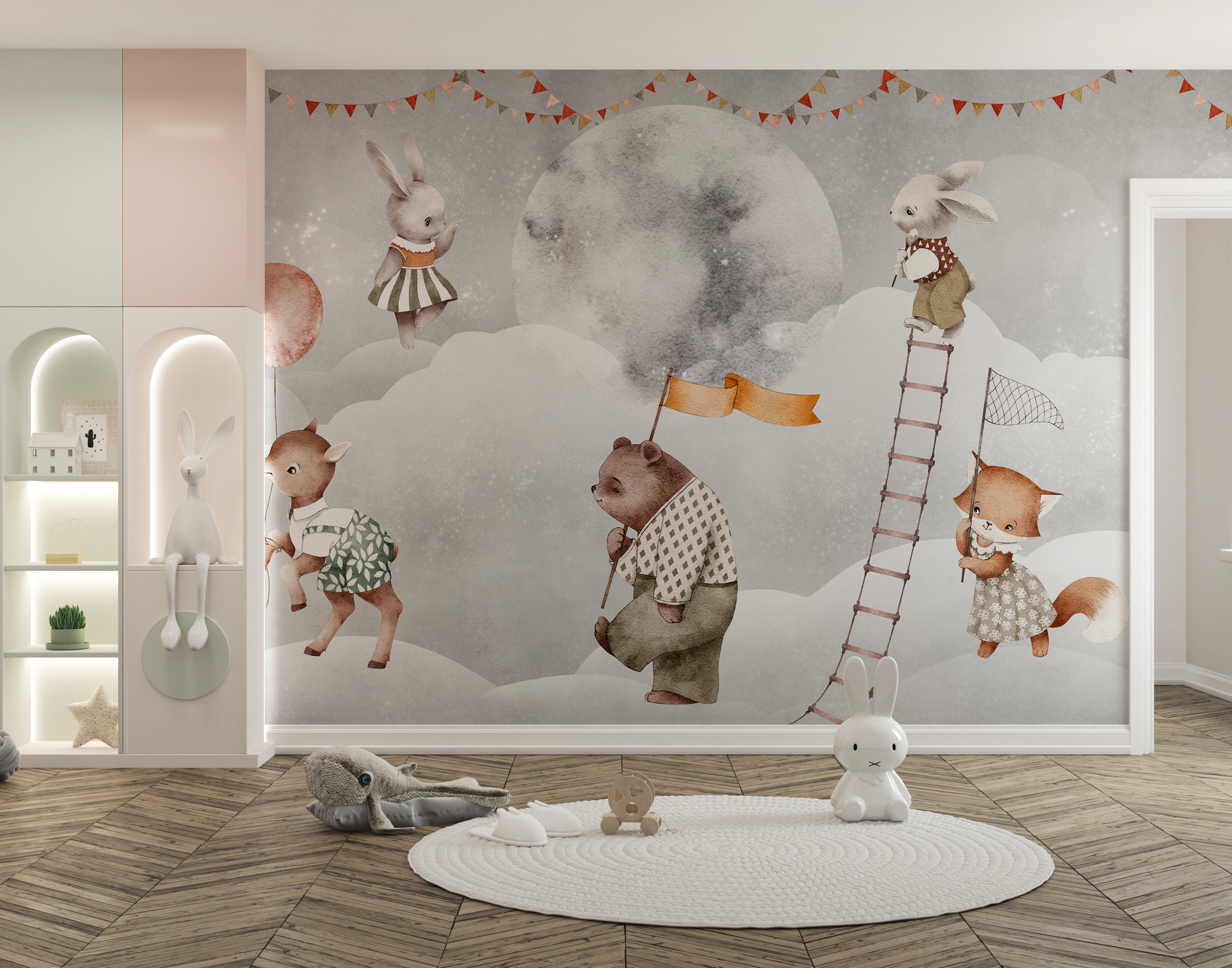 Playful moon bears wallpaper mural print
