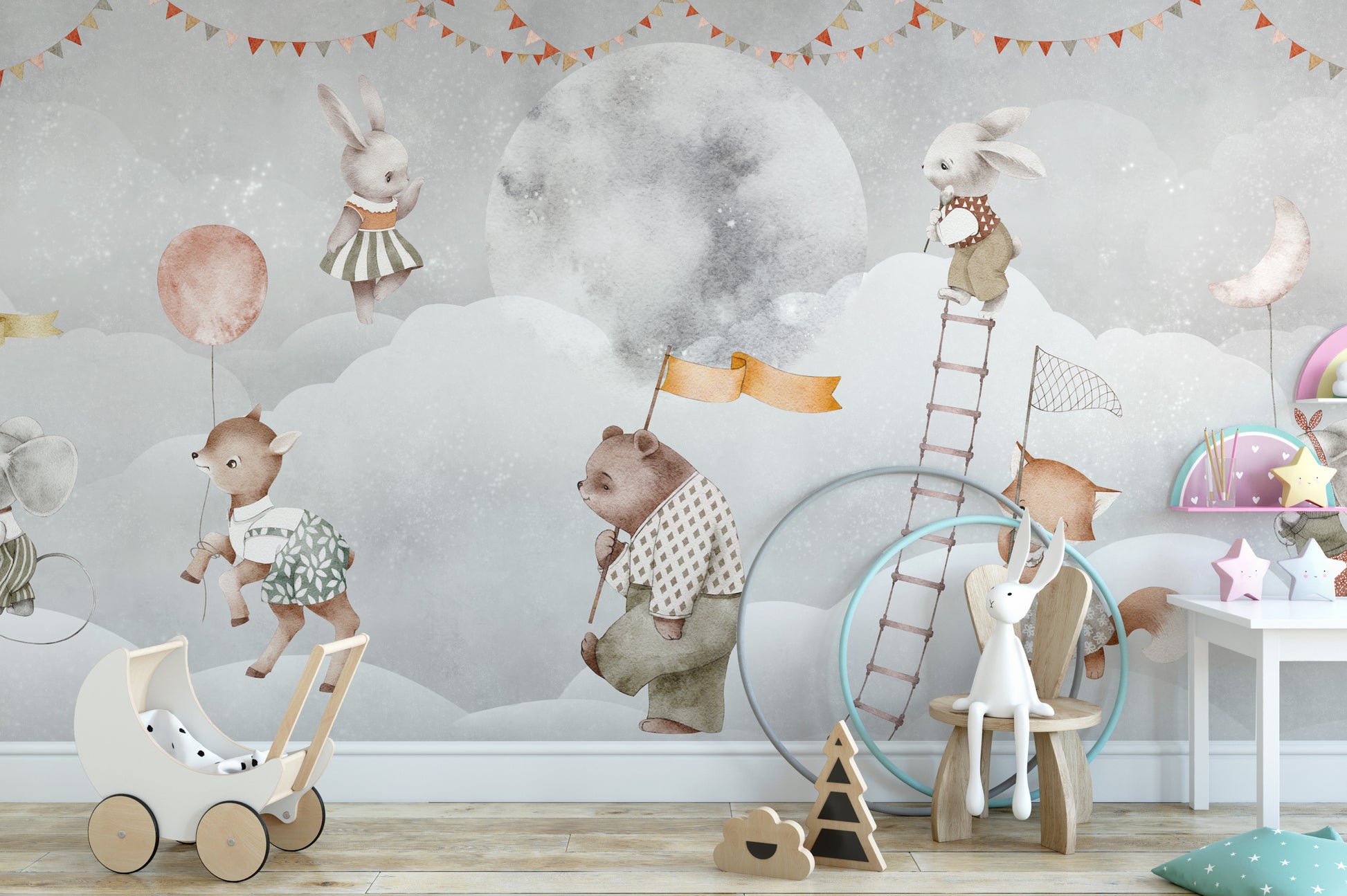 Gentle moon bears wallpaper mural theme
