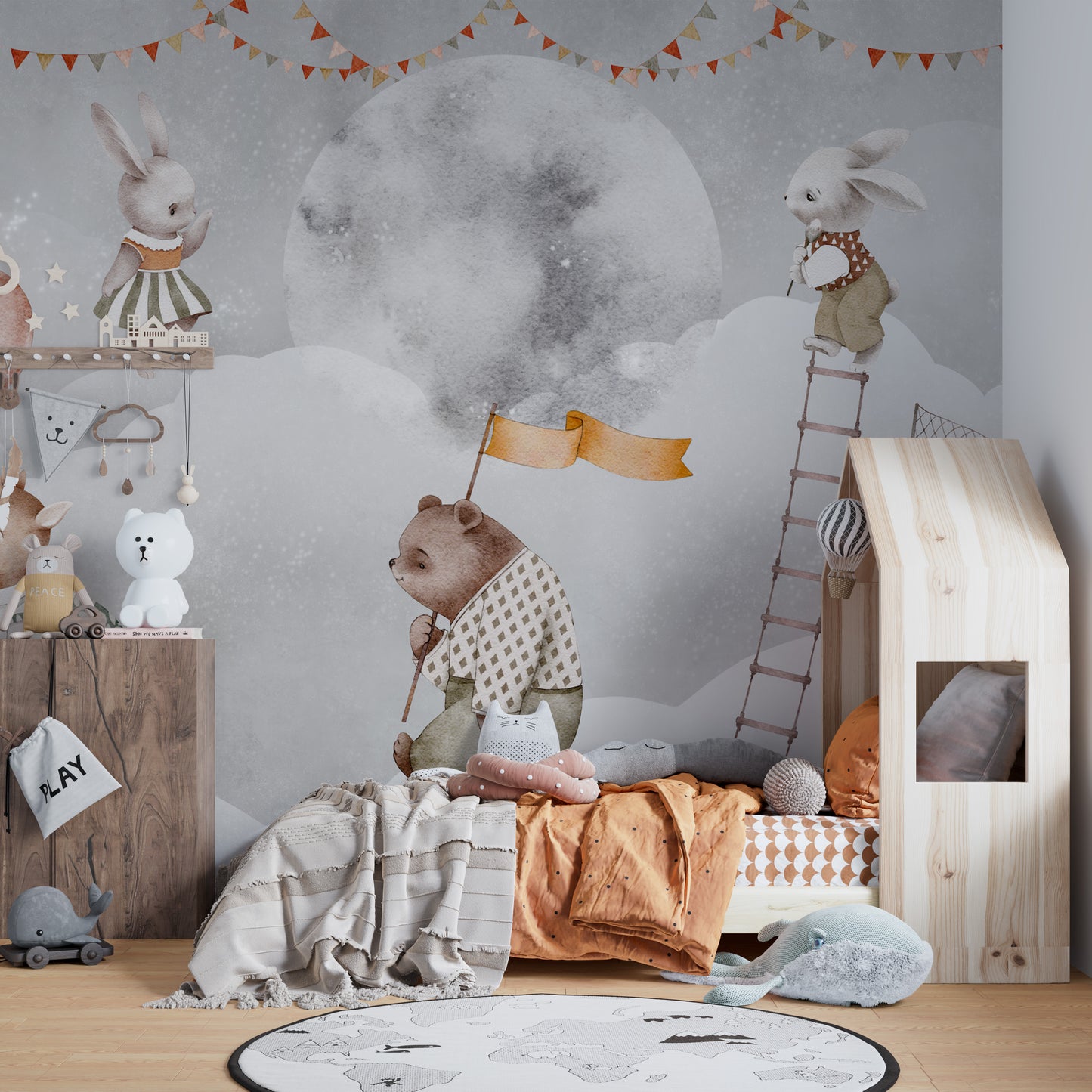 Magical moon bears wallpaper mural design
