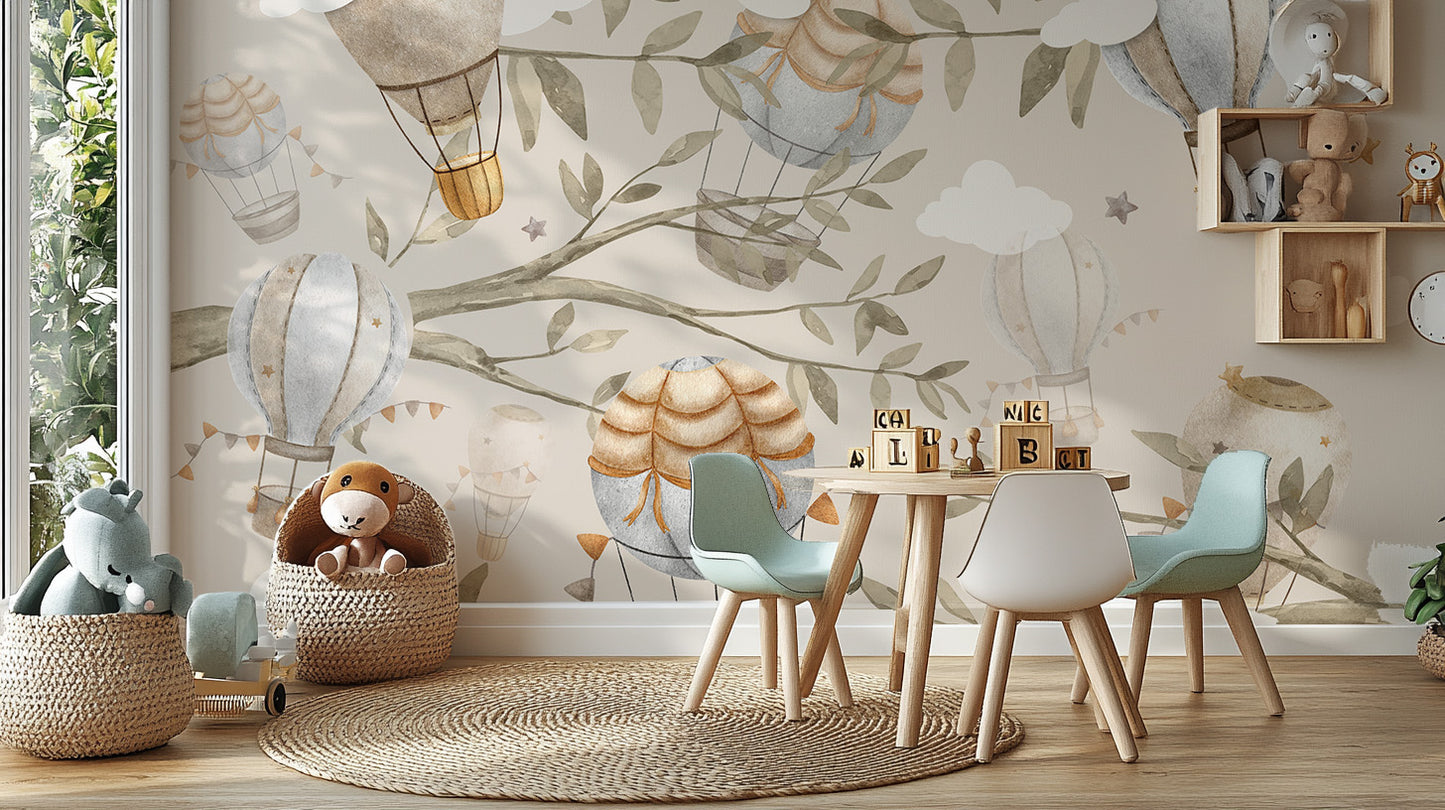 Floating Balloons Nursery Mural for a lighthearted feel