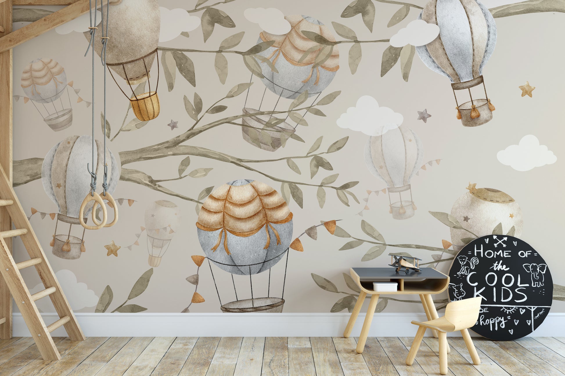 Floating Balloons Nursery Mural with cute balloon patterns