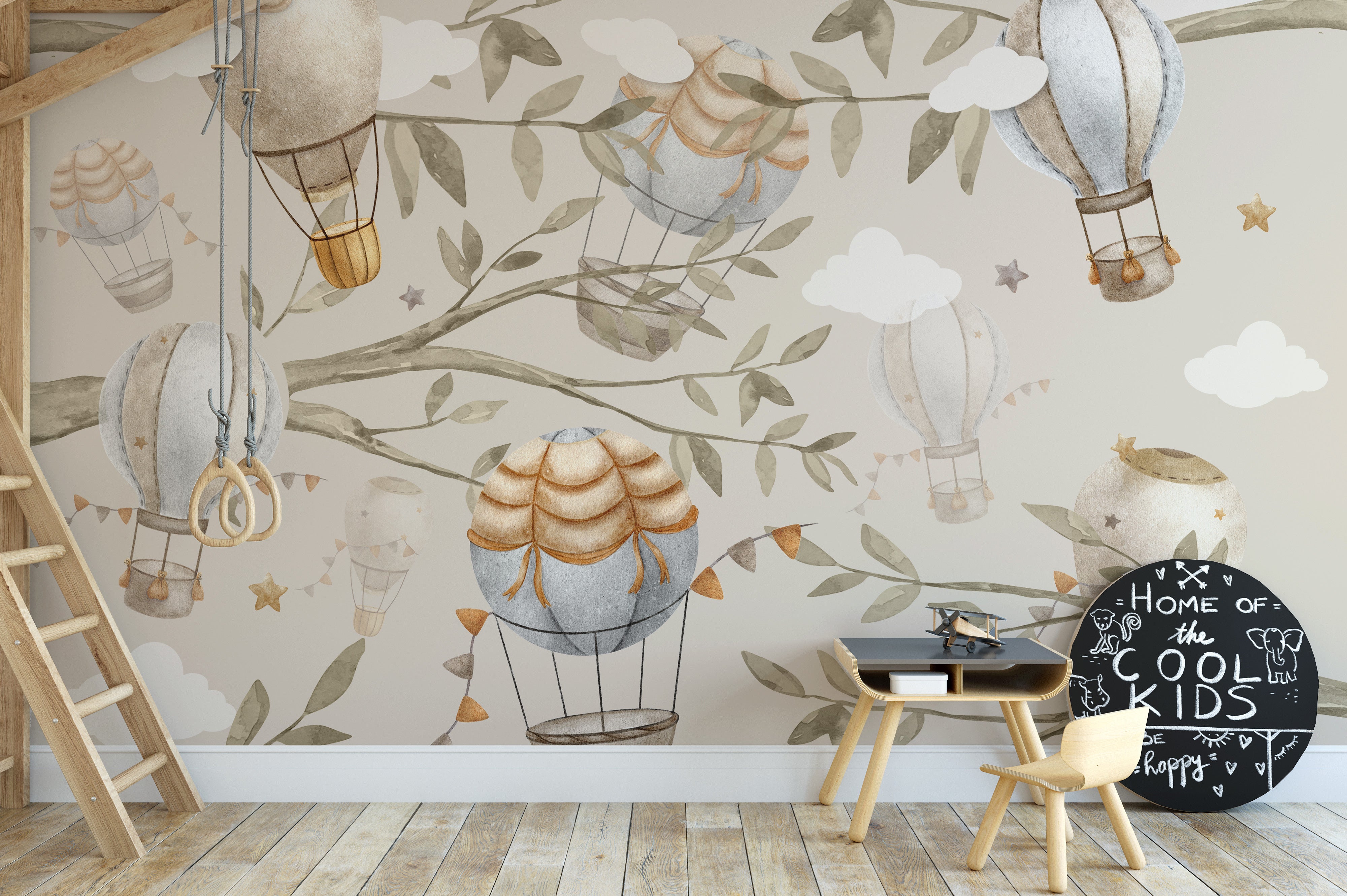 Floating Balloons Nursery Mural with cute balloon patterns