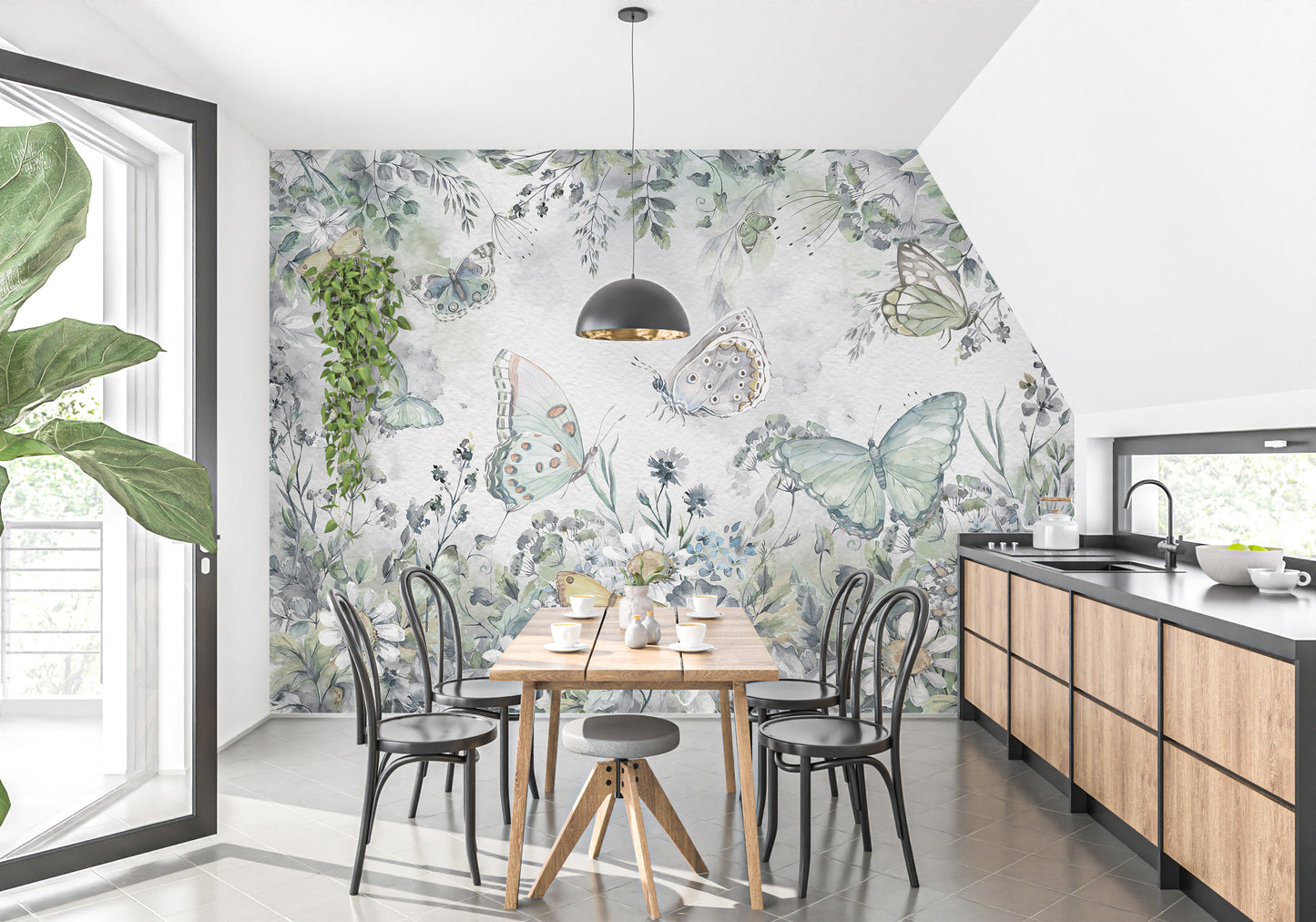 Botanical Garden with Butterflies Wallpaper Mural