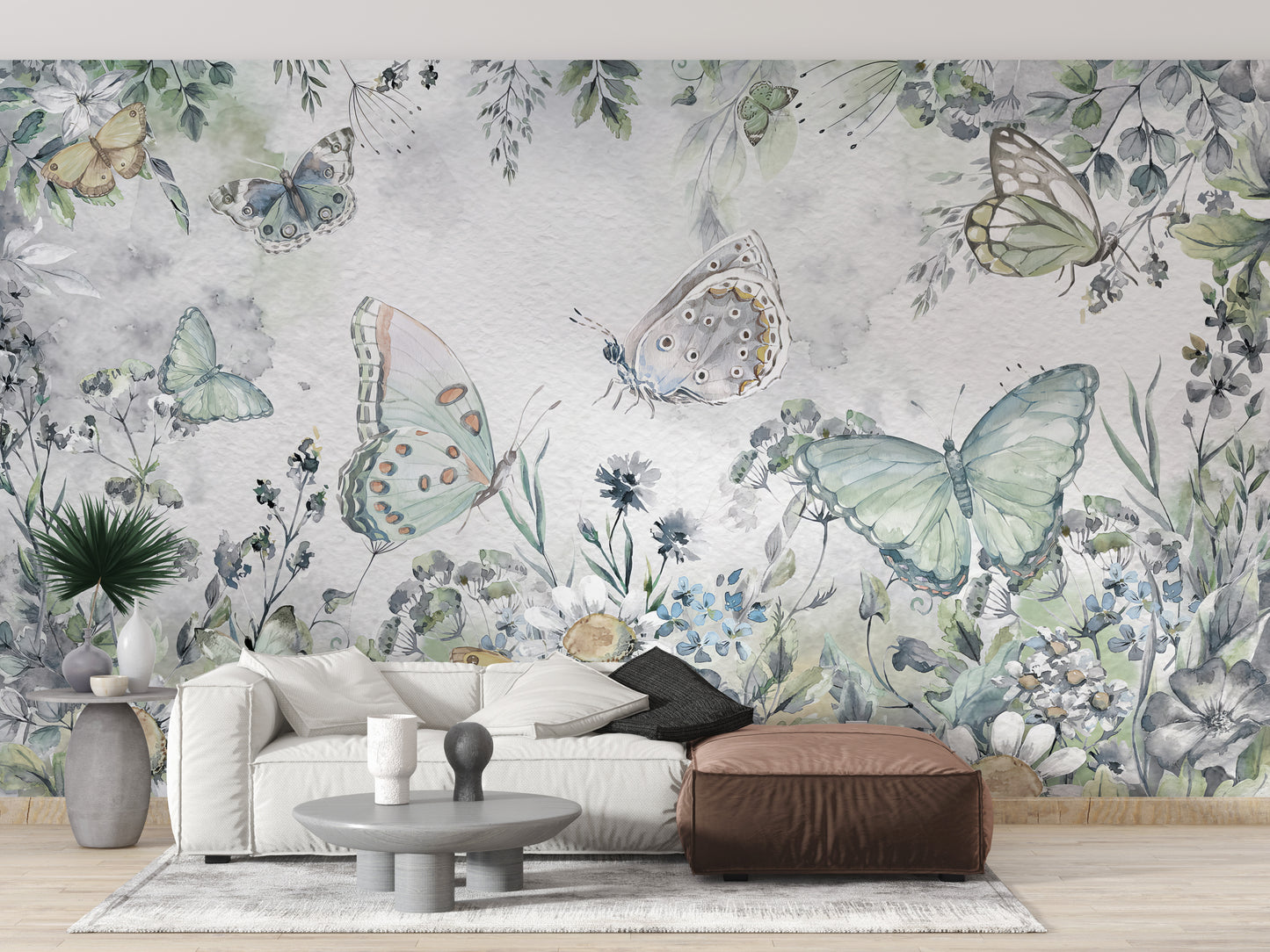 Botanical Butterfly Garden Wall Mural for Home