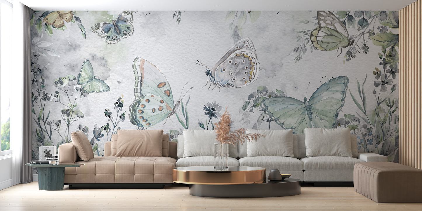 Butterfly Garden Wallpaper Mural with Vibrant Colors