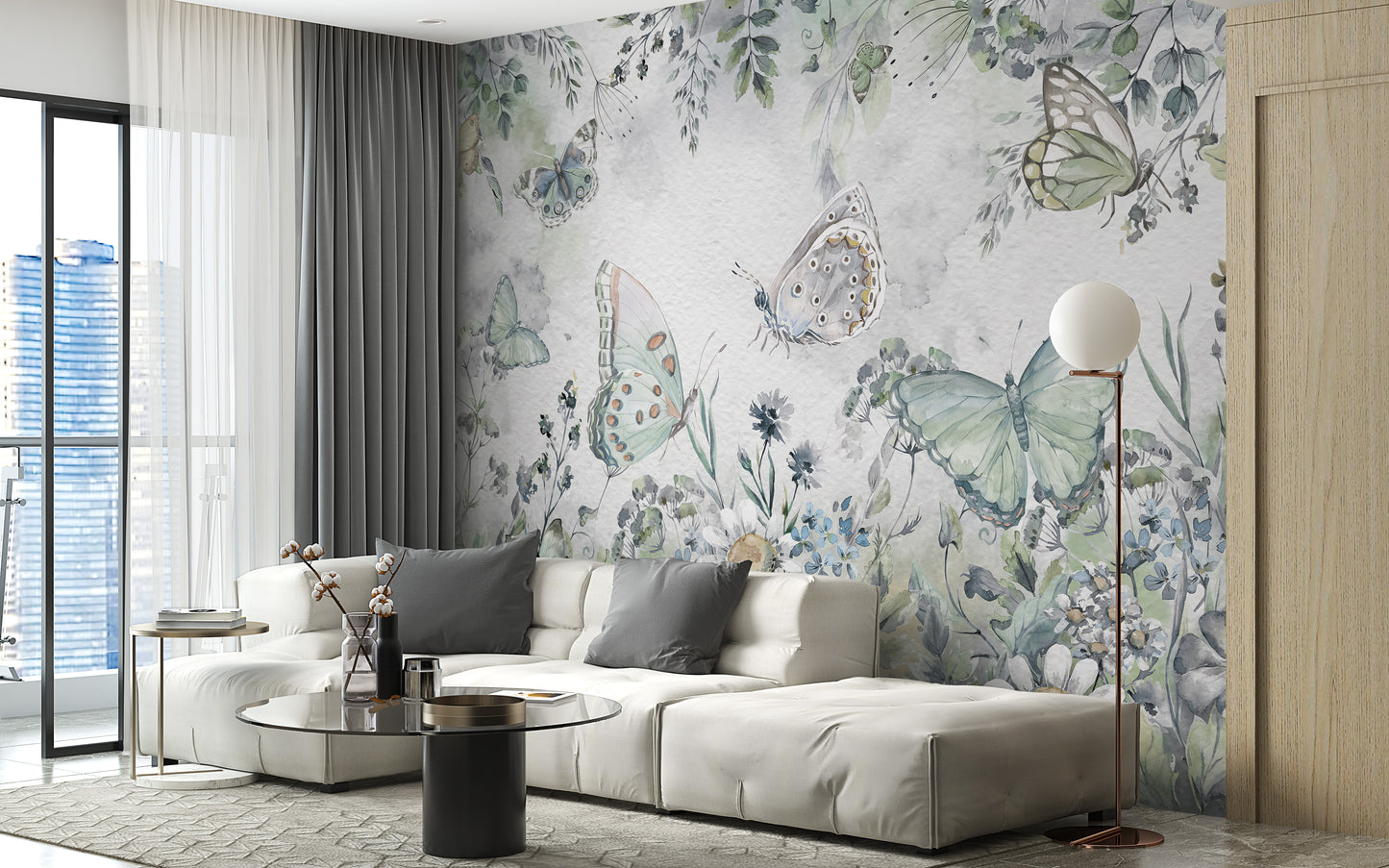 Botanical Butterfly Garden Wall Mural for Interiors