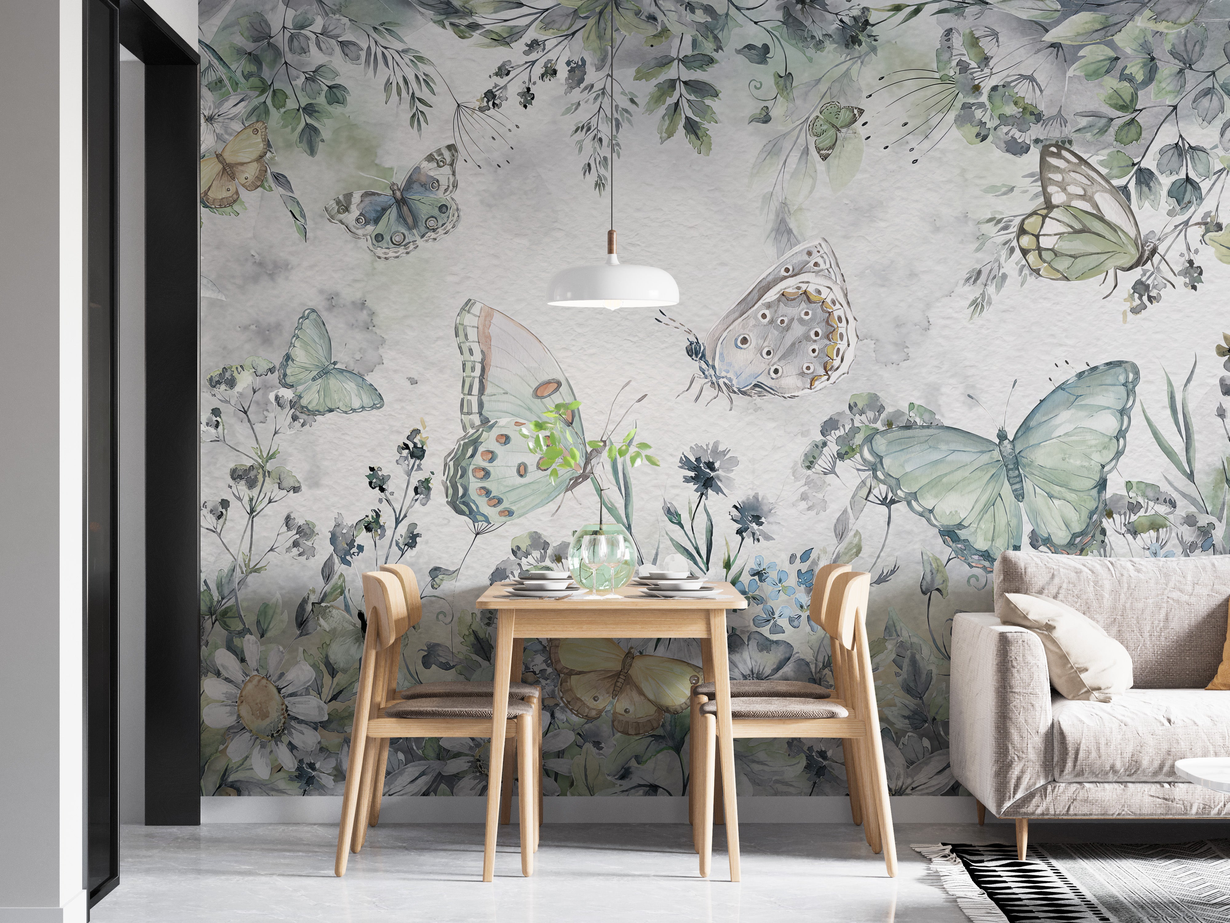 Botanical Butterfly Garden Wallpaper Mural for Walls