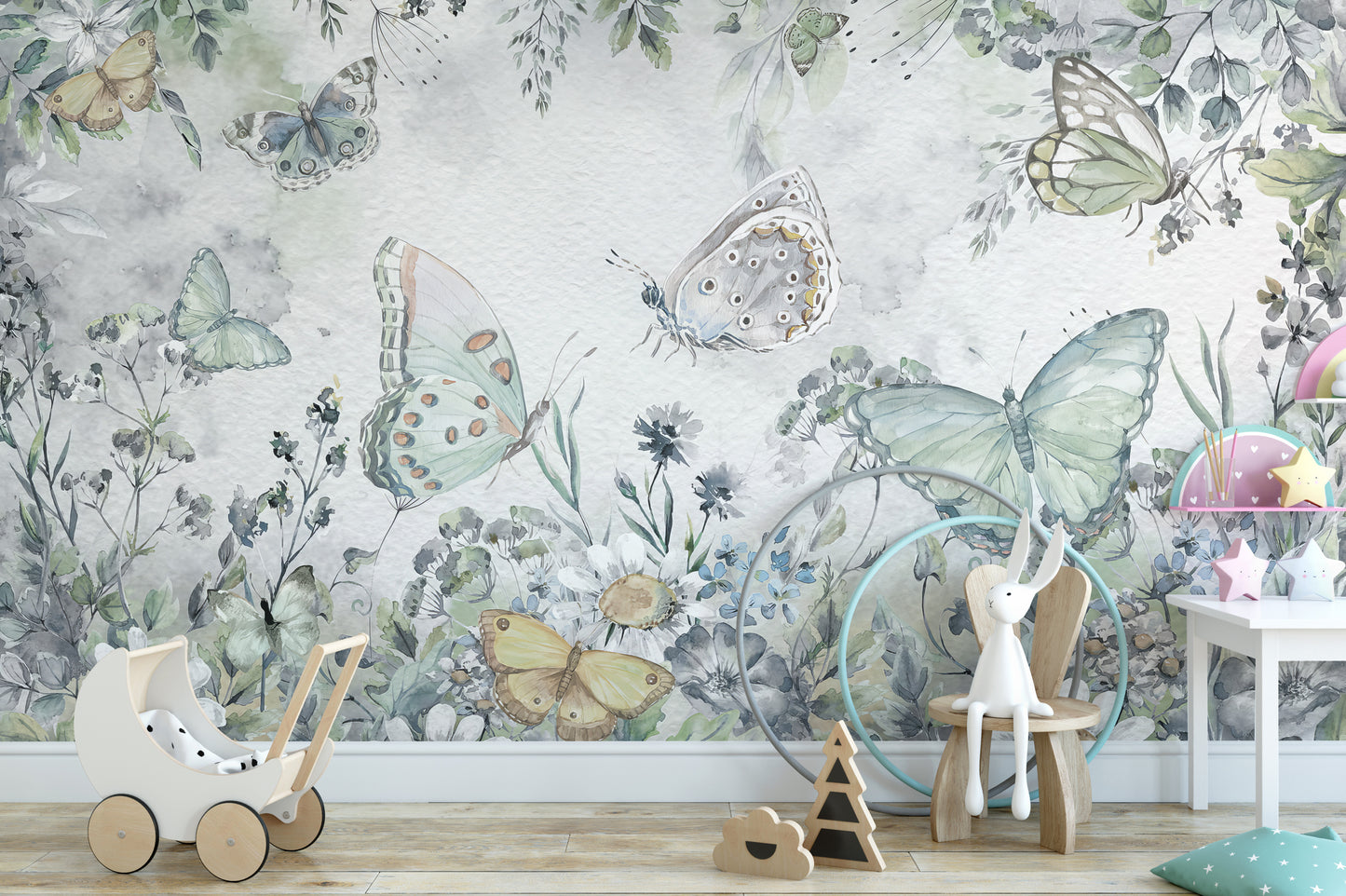 Botanical Butterfly Wall Mural with Fresh Design