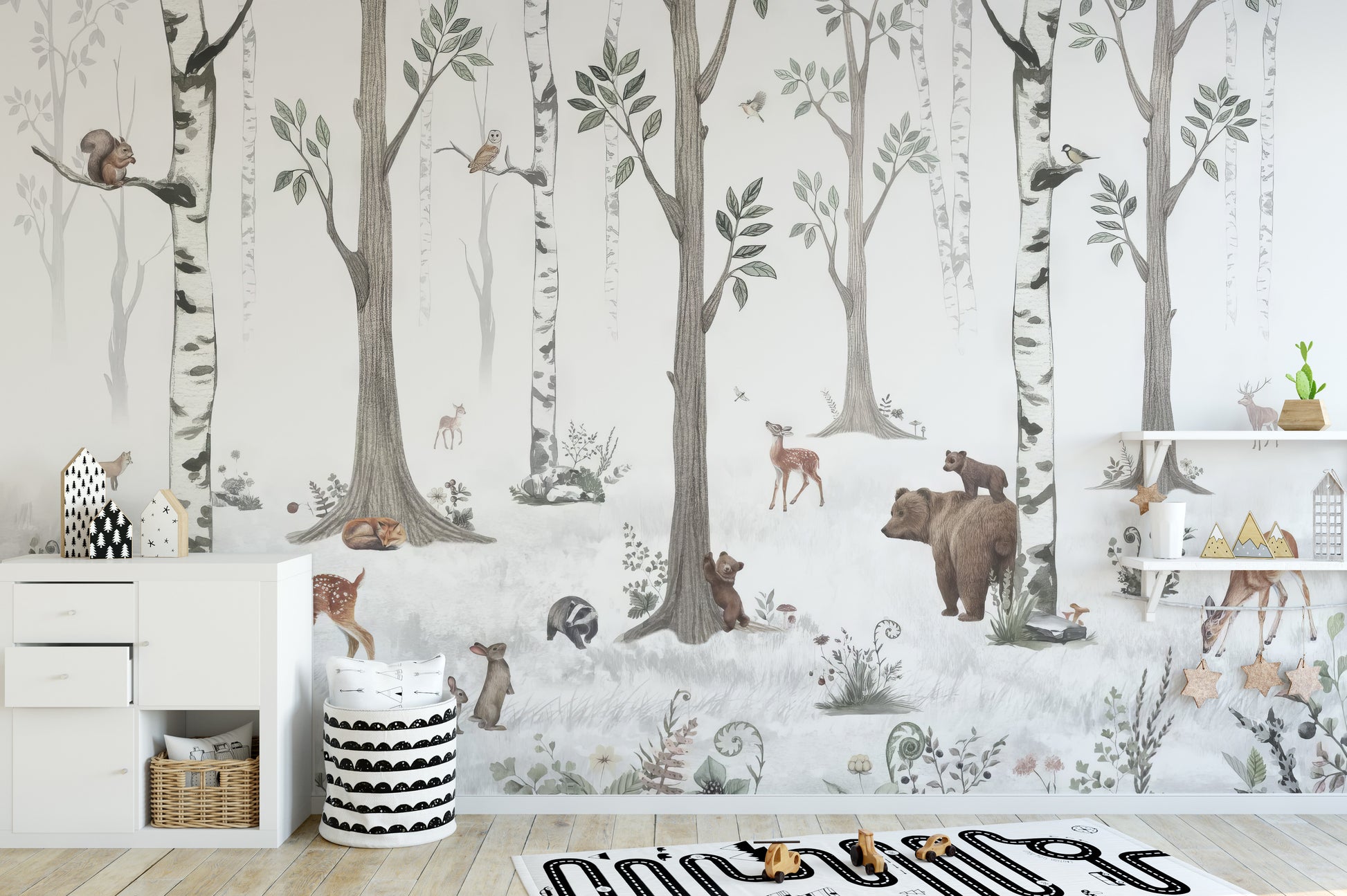 Fun Woodland Creatures Wall Mural for Kids' Spaces