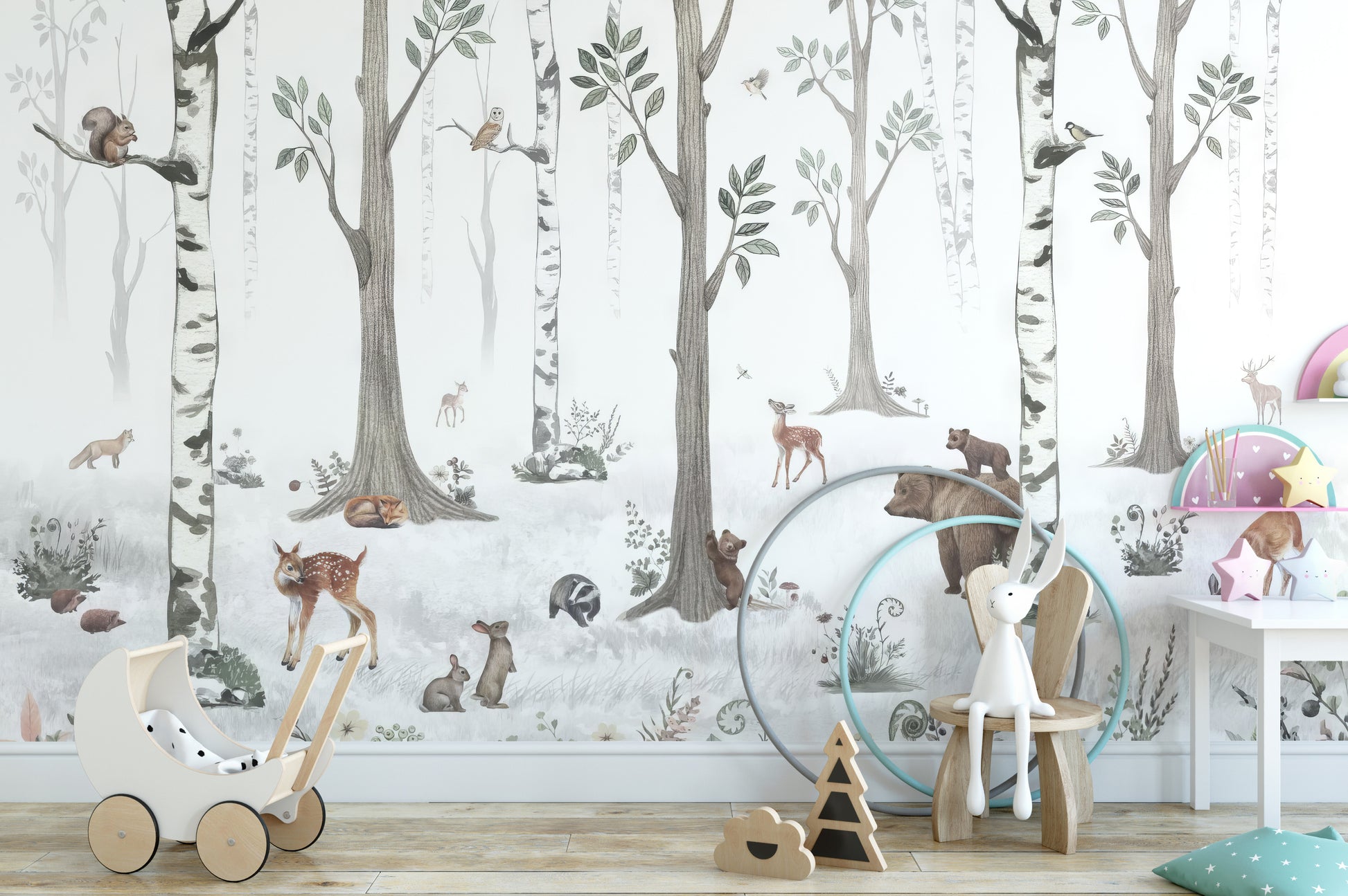 Woodland Creatures Mural for Kids' Room Walls