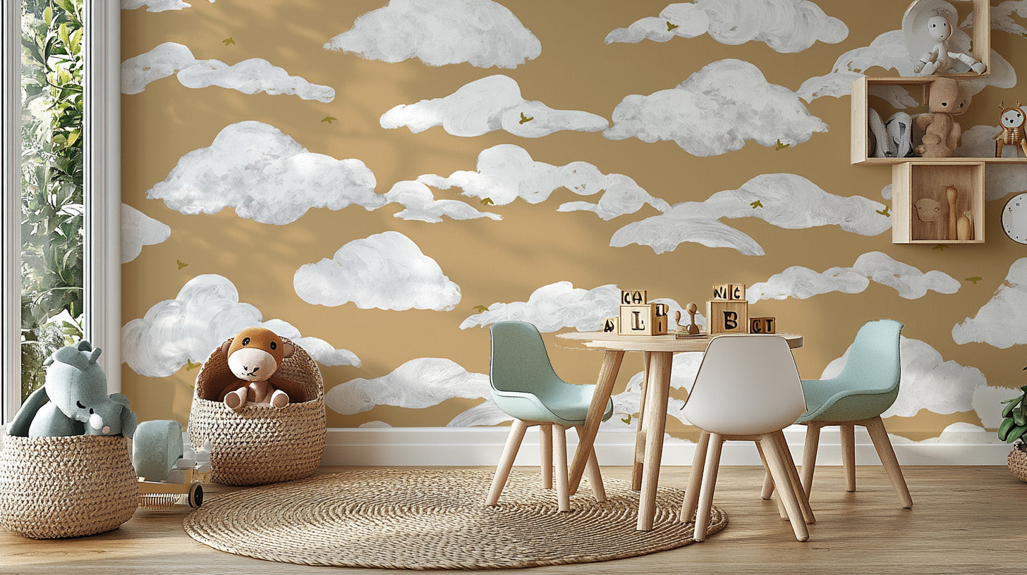 Dreamy Sky Birds Mural for Kids' Play Areas