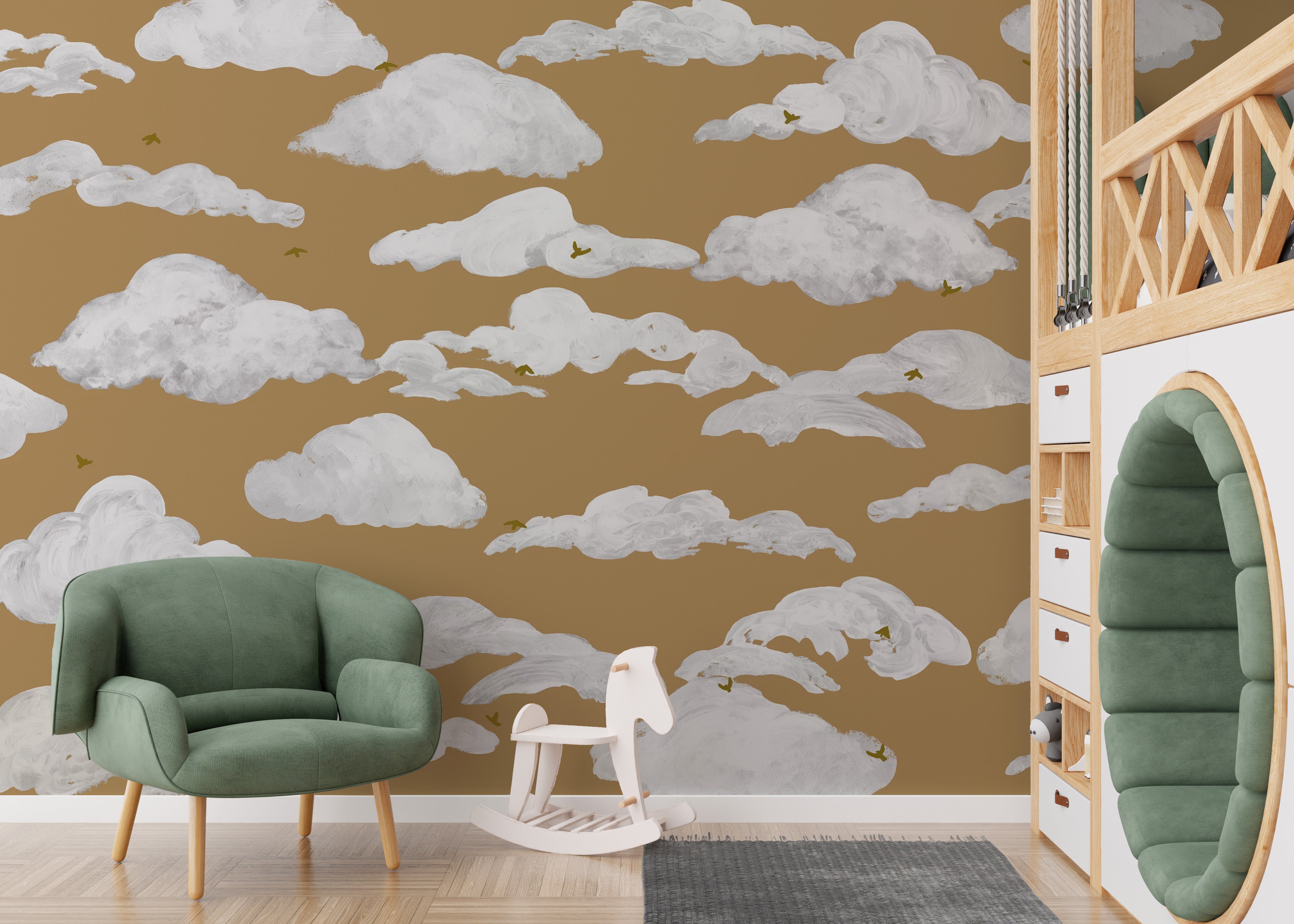 Kids' Dreamy Sky Birds Wall Mural for Playful Spaces