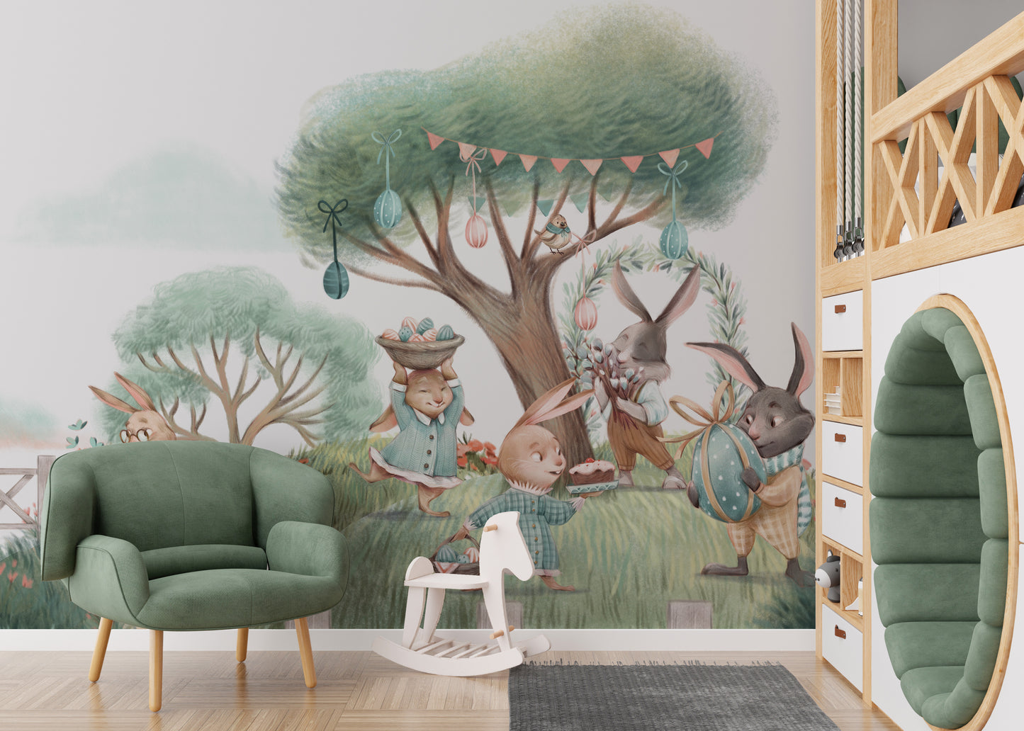 Serene woodland setting mural for decor
