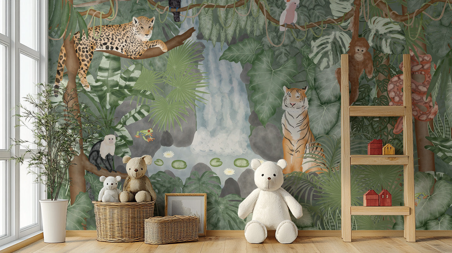 Tropical Jungle Animals Wall Mural for Play Areas