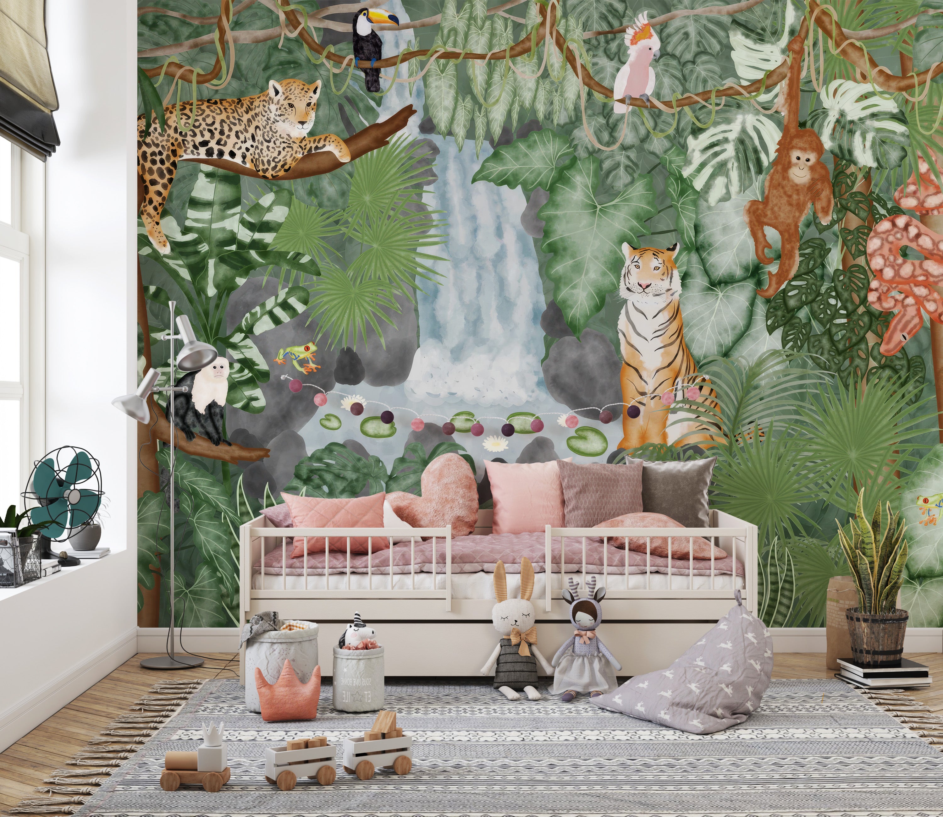 Kids' Tropical Jungle Animals Wall Mural for Fun Spaces