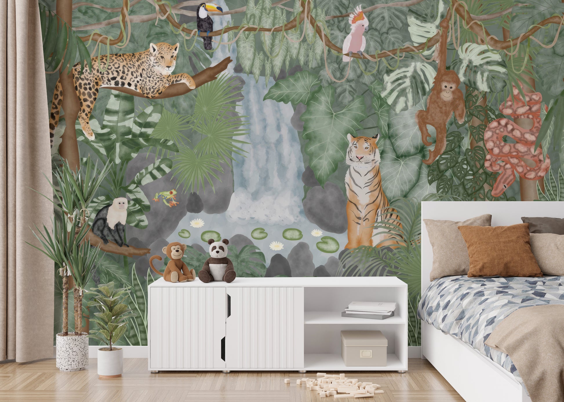 Tropical Jungle Animals Mural for Kids' Rooms