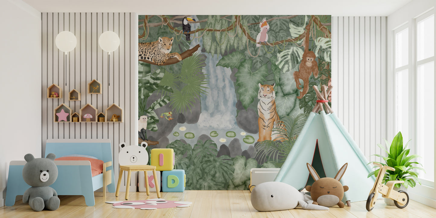 Tropical Jungle Animals Mural for Kids' Walls