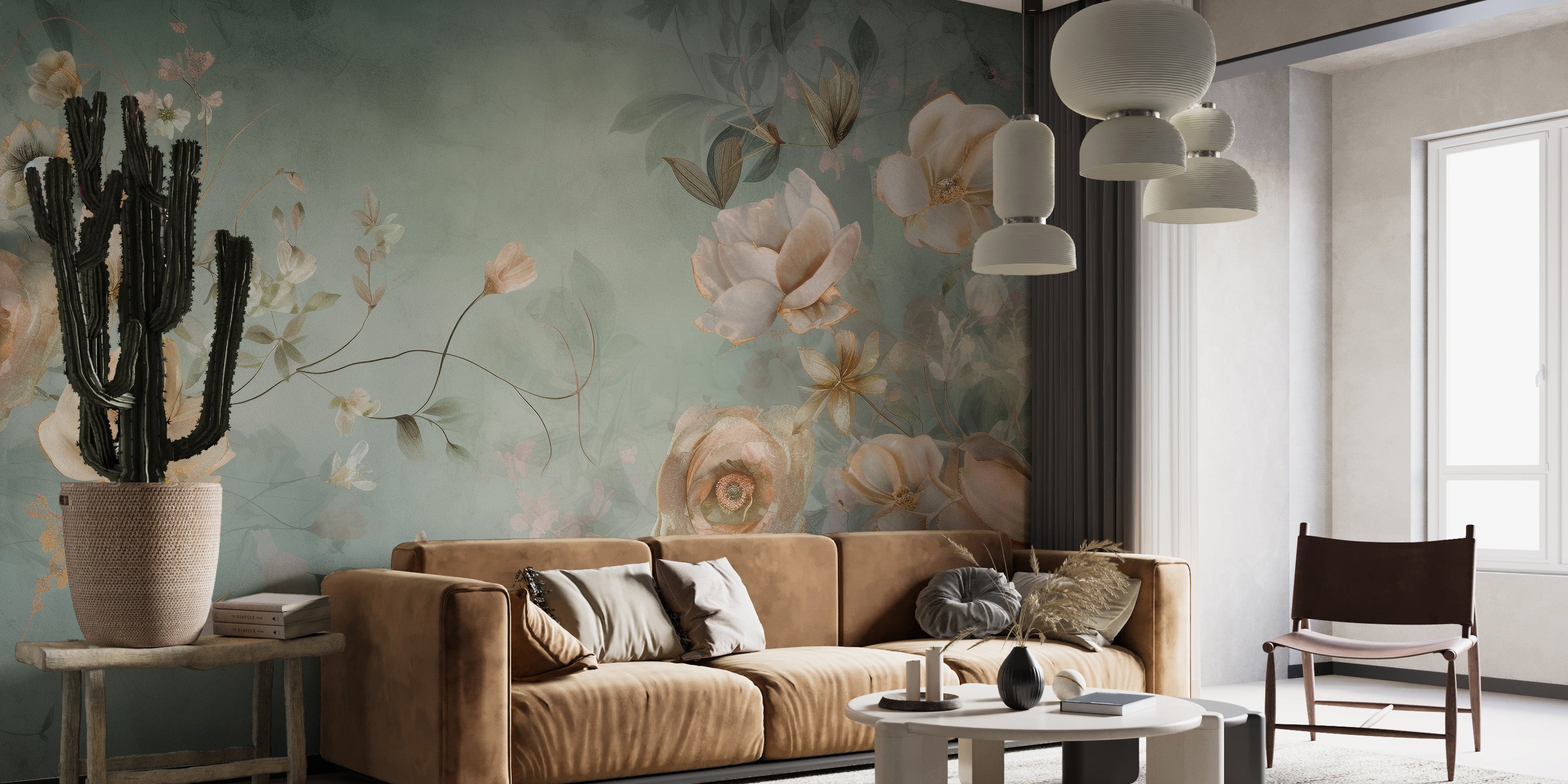 Decorative wallpaper mural with soft spring whispers theme