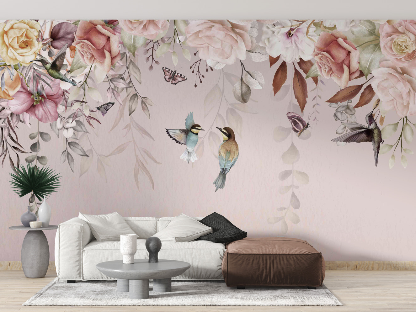 Floral wallpaper mural with vintage blooms
