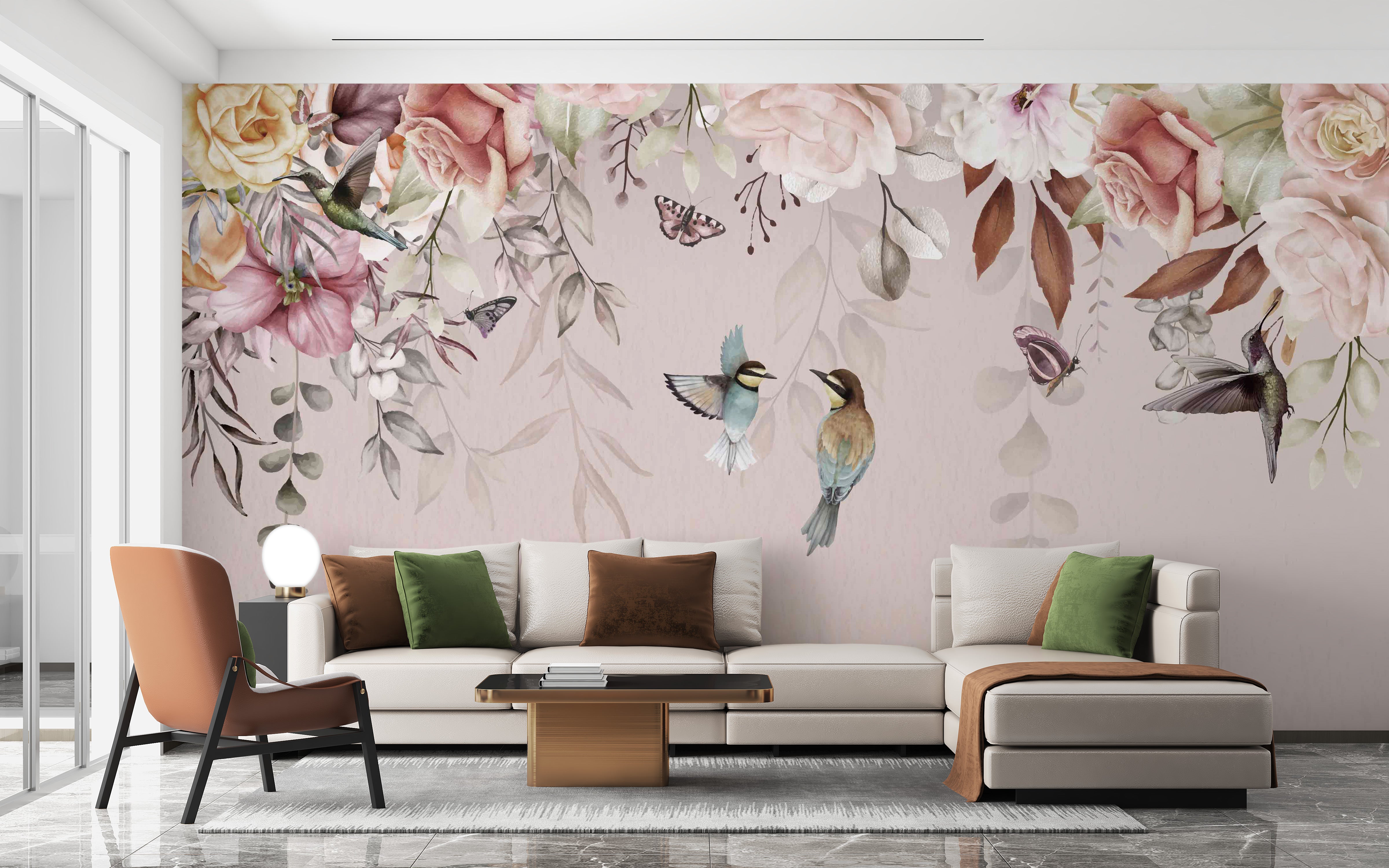 Vintage wallpaper mural with soft flowers
