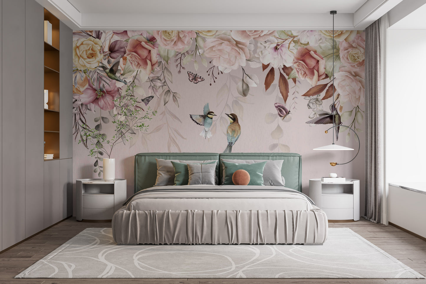 Classic flower mural for serene walls
