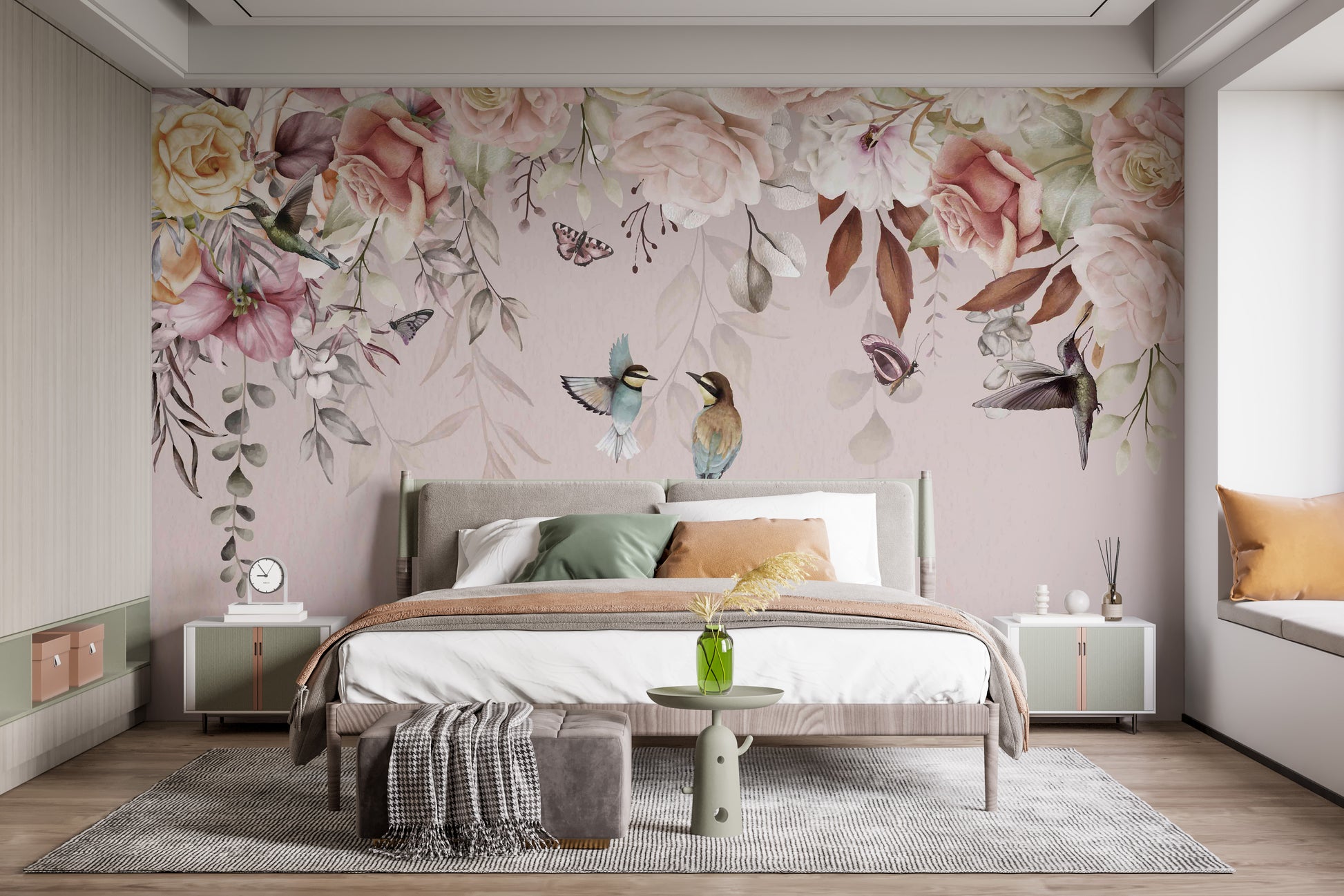 Romantic vintage blossoms wallpaper mural
